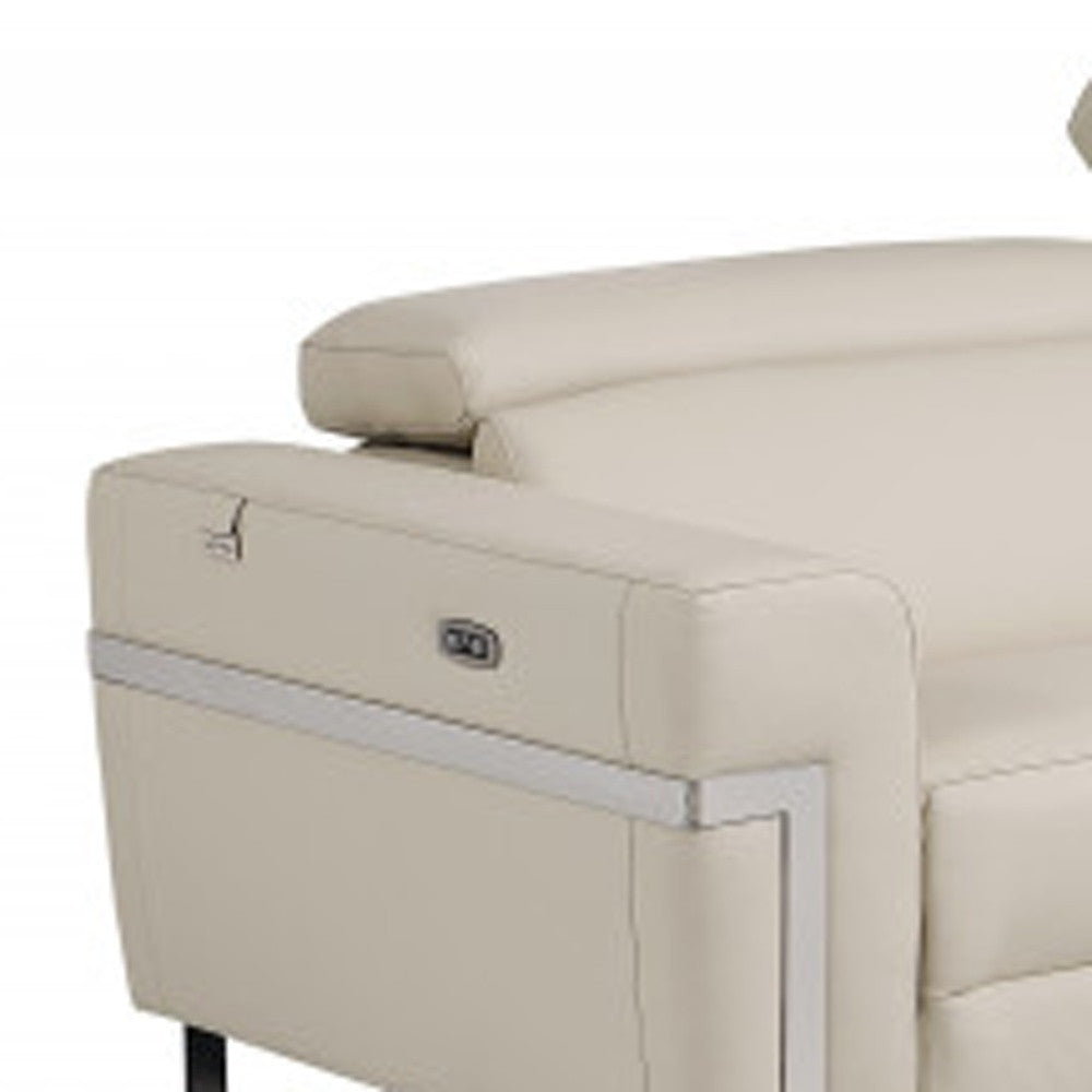 Two Piece Indoor Beige Italian Leather Five Person Seating Set-5