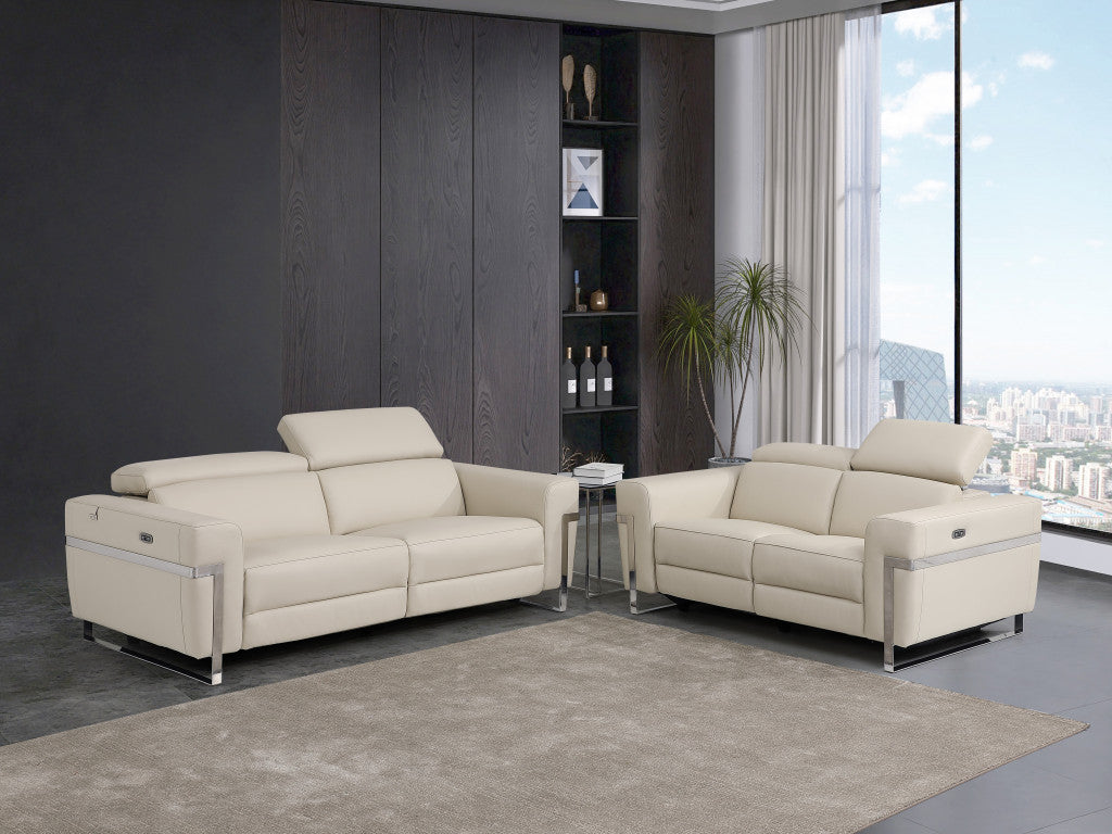 Two Piece Indoor Beige Italian Leather Five Person Seating Set-7
