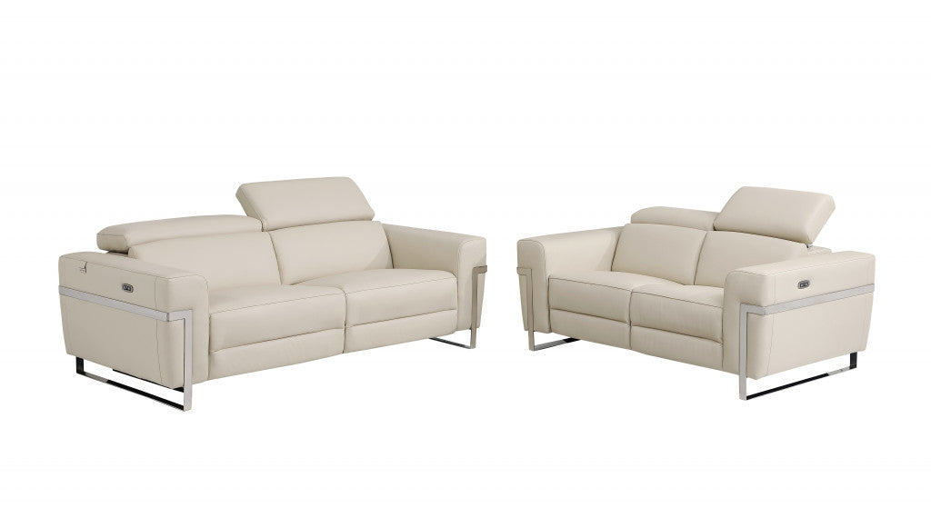 Two Piece Indoor Beige Italian Leather Five Person Seating Set-4