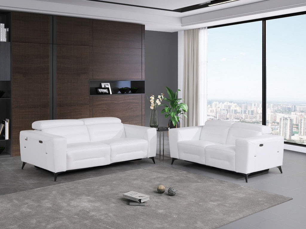 Two Piece White Italian Leather Five Person Seating Set-7