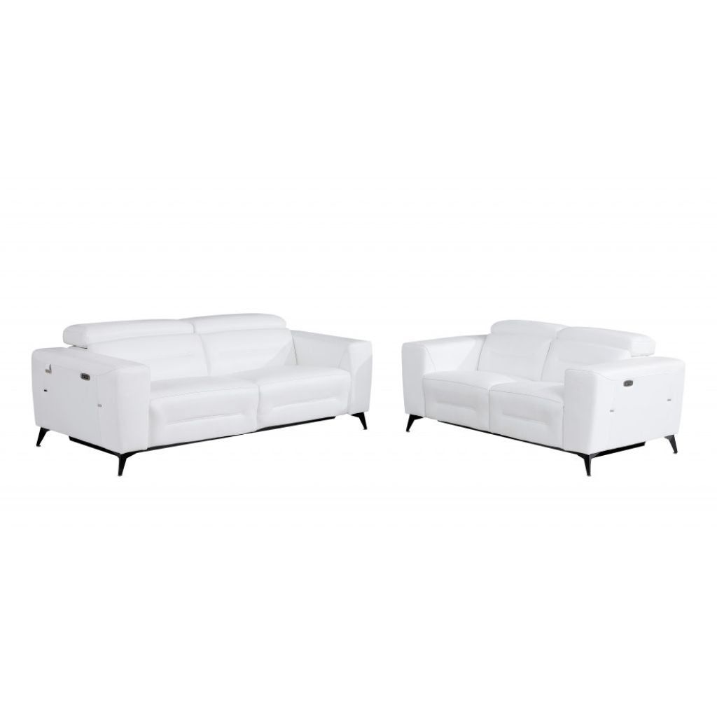 Two Piece White Italian Leather Five Person Seating Set-3
