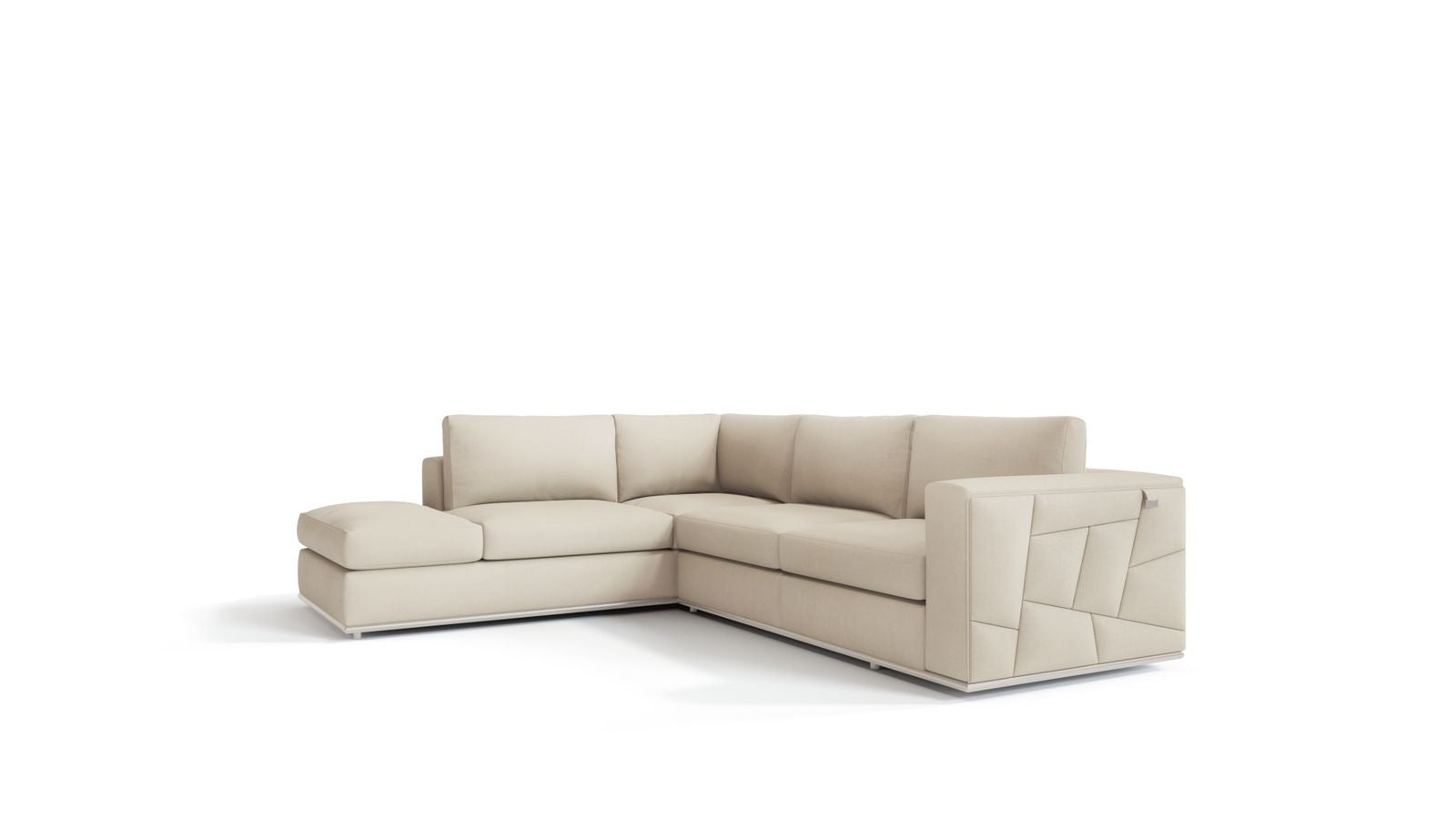 Beige Italian Leather Reclining L Shaped Two Piece Corner Sectional-0