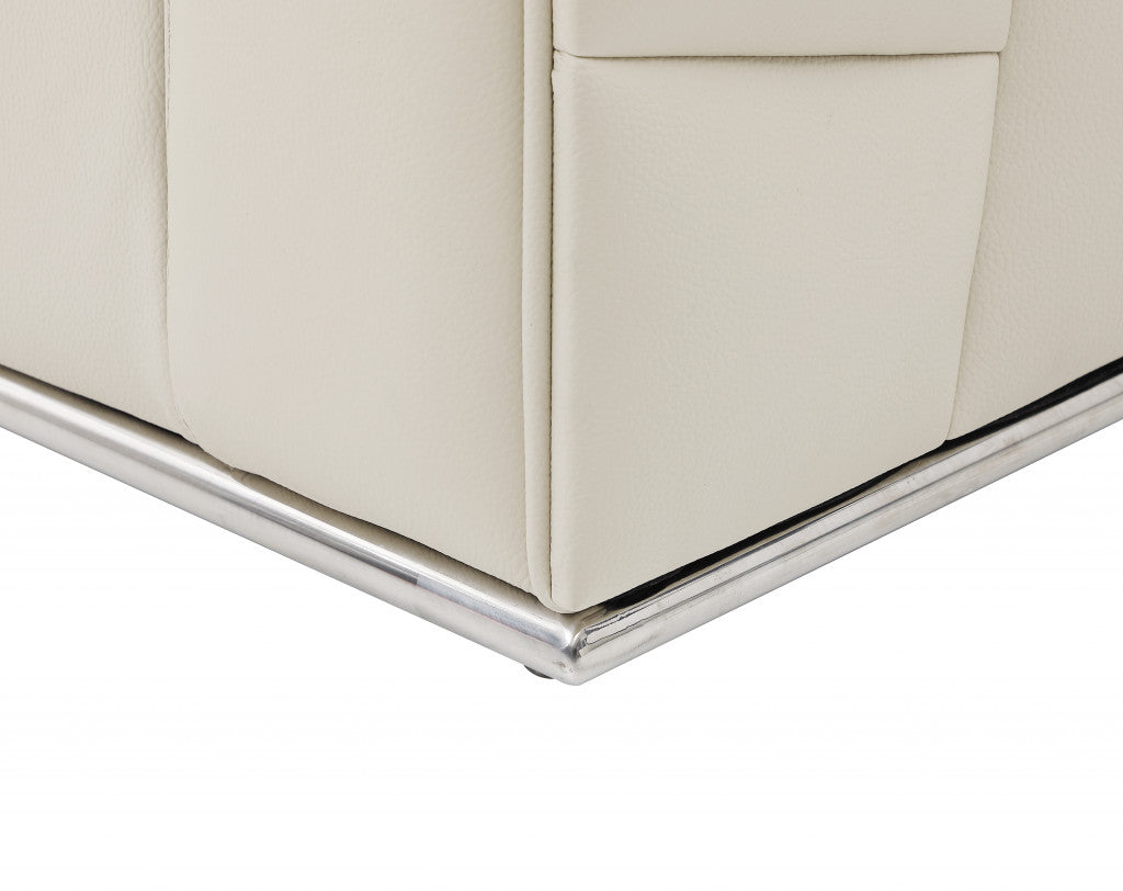 Beige Italian Leather Reclining L Shaped Two Piece Corner Sectional-2