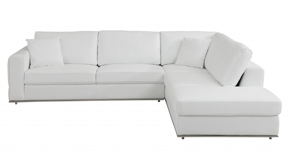 White Italian Leather Reclining L Shaped Two Piece Corner Sectional-0