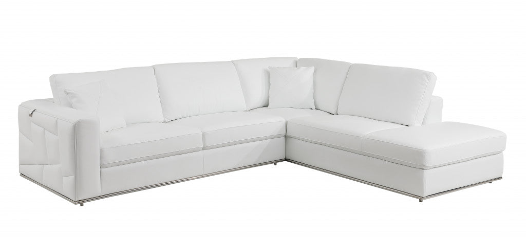 White Italian Leather Reclining L Shaped Two Piece Corner Sectional-2