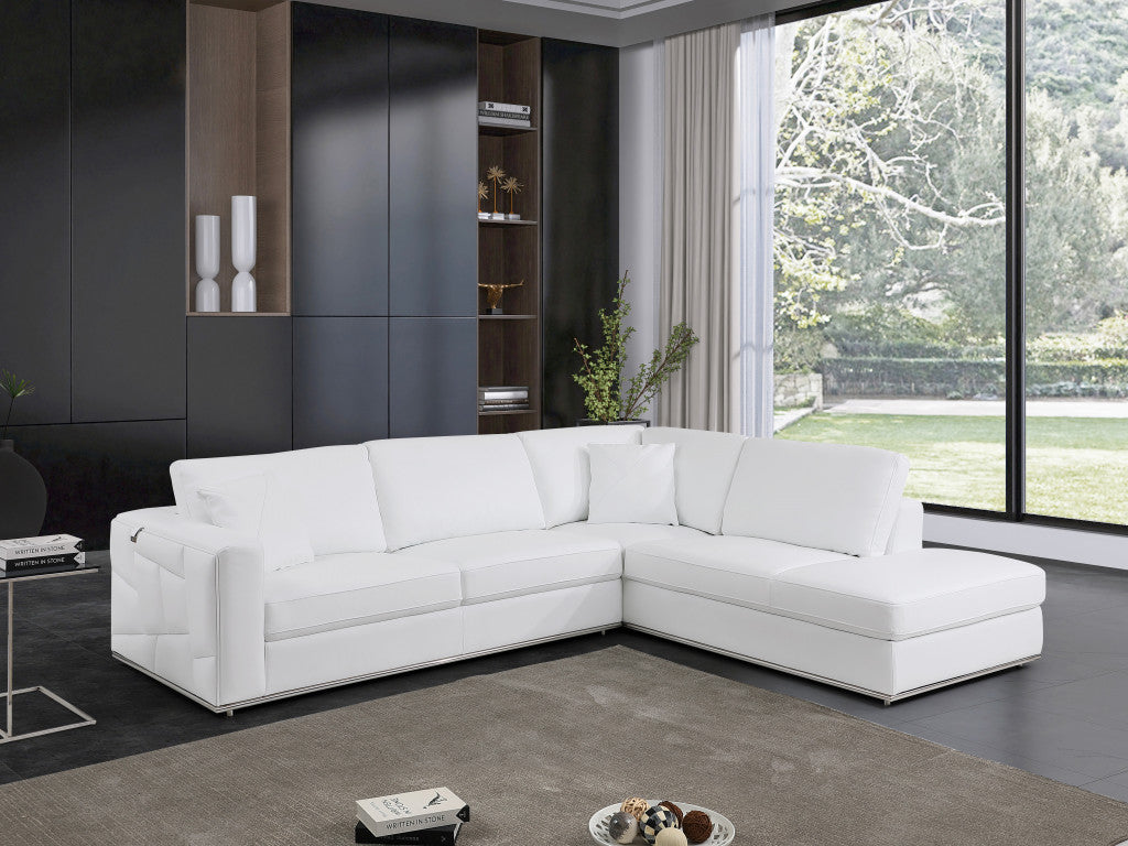 White Italian Leather Reclining L Shaped Two Piece Corner Sectional-6