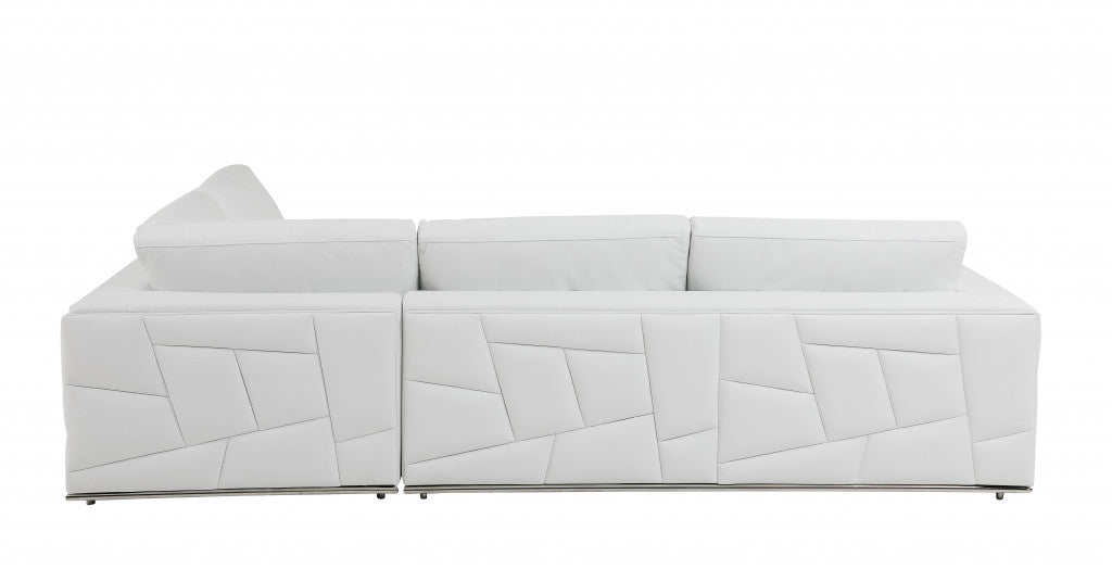 White Italian Leather Reclining L Shaped Two Piece Corner Sectional-3