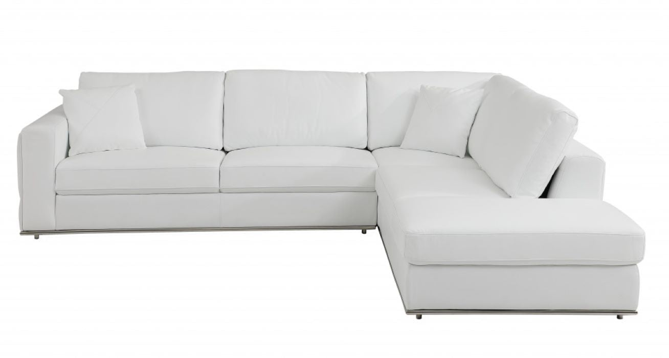 White Italian Leather Reclining L Shaped Two Piece Corner Sectional-4