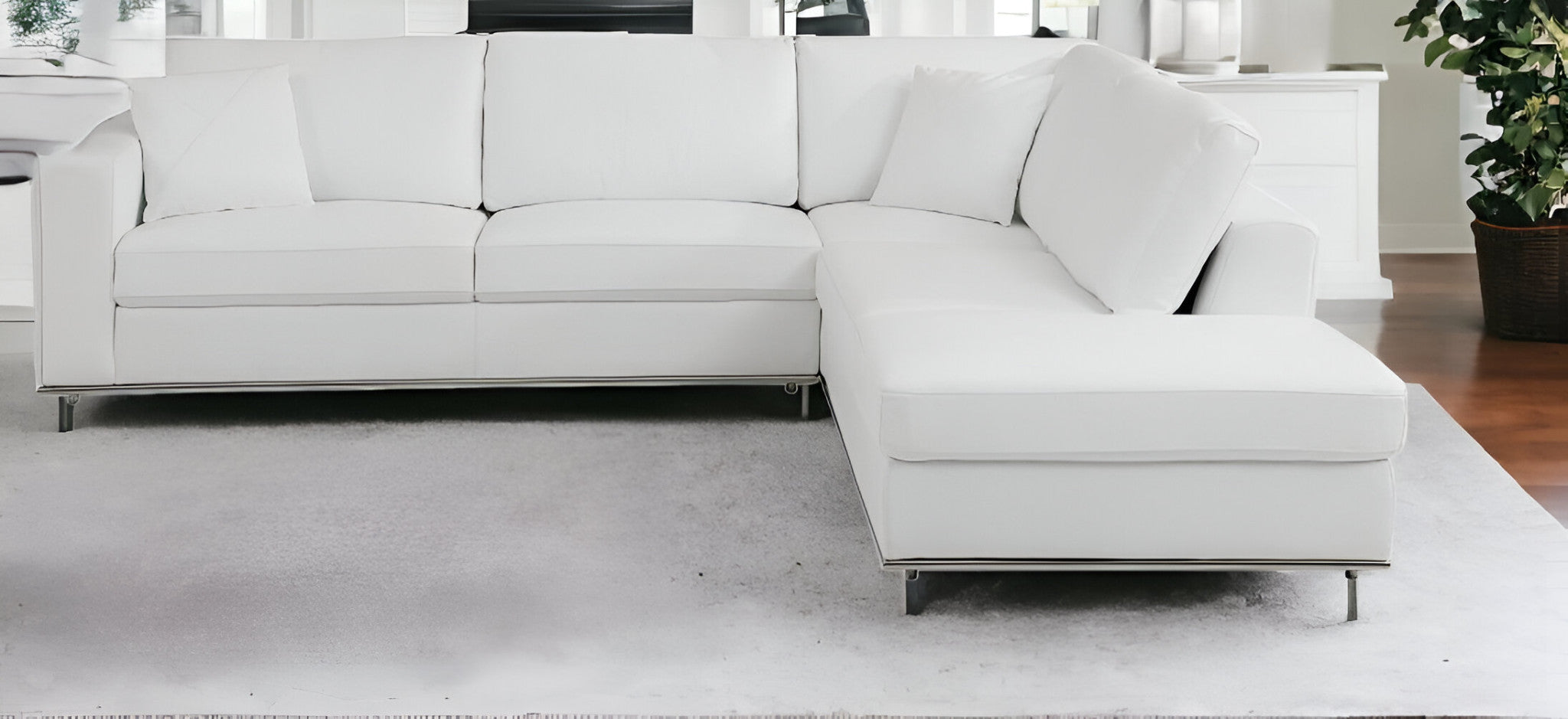 White Italian Leather Reclining L Shaped Two Piece Corner Sectional-1