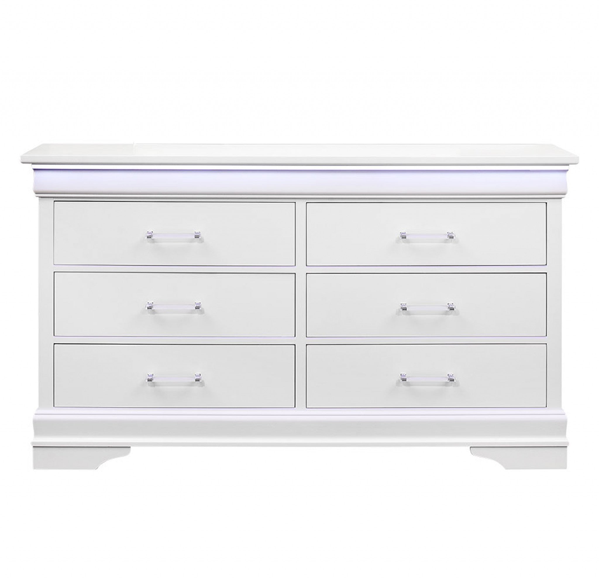 59" White Solid Wood Six Drawer Double Dresser with LED-1