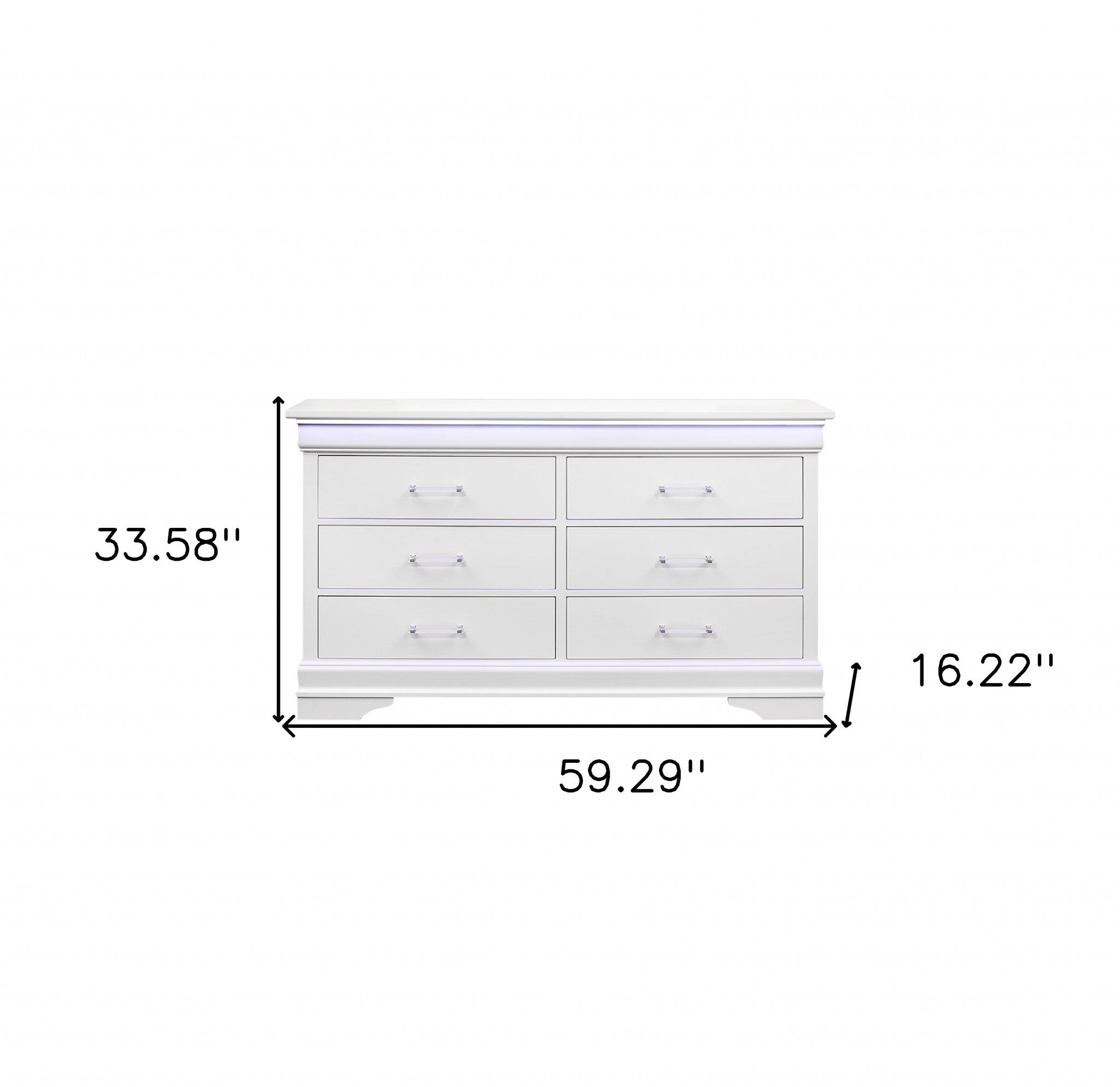 59" White Solid Wood Six Drawer Double Dresser with LED-4