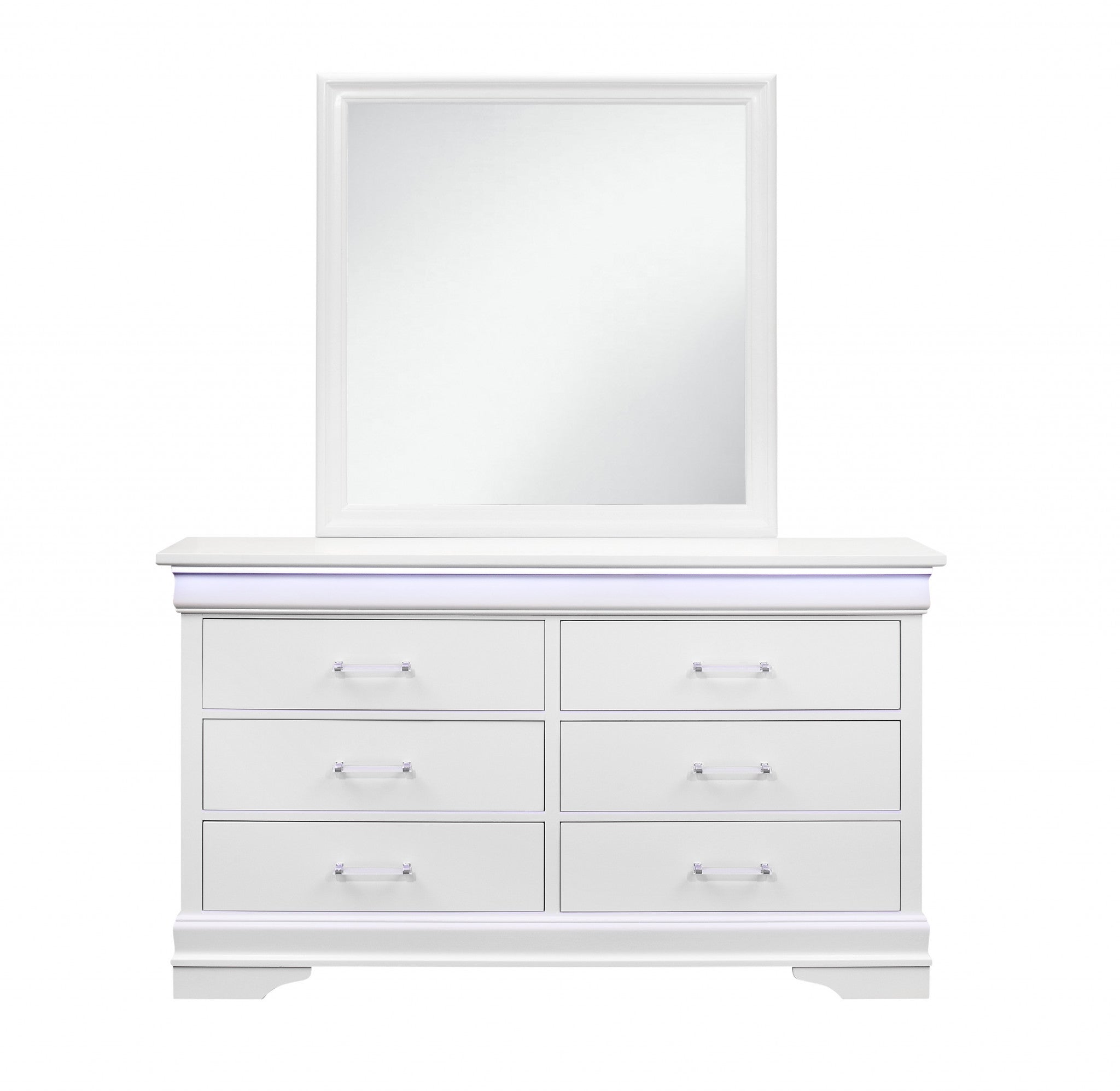 59" White Solid Wood Six Drawer Double Dresser with LED-0