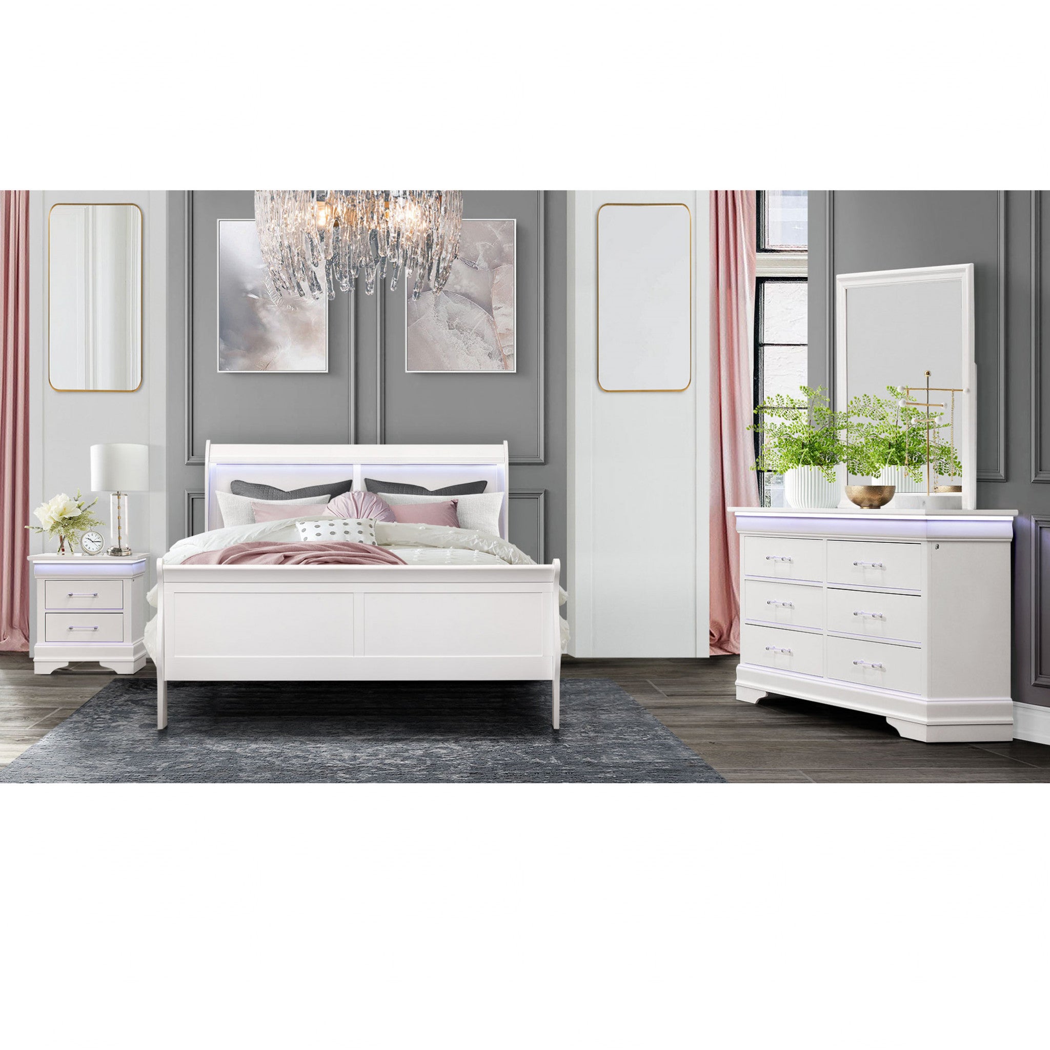 59" White Solid Wood Six Drawer Double Dresser with LED-3