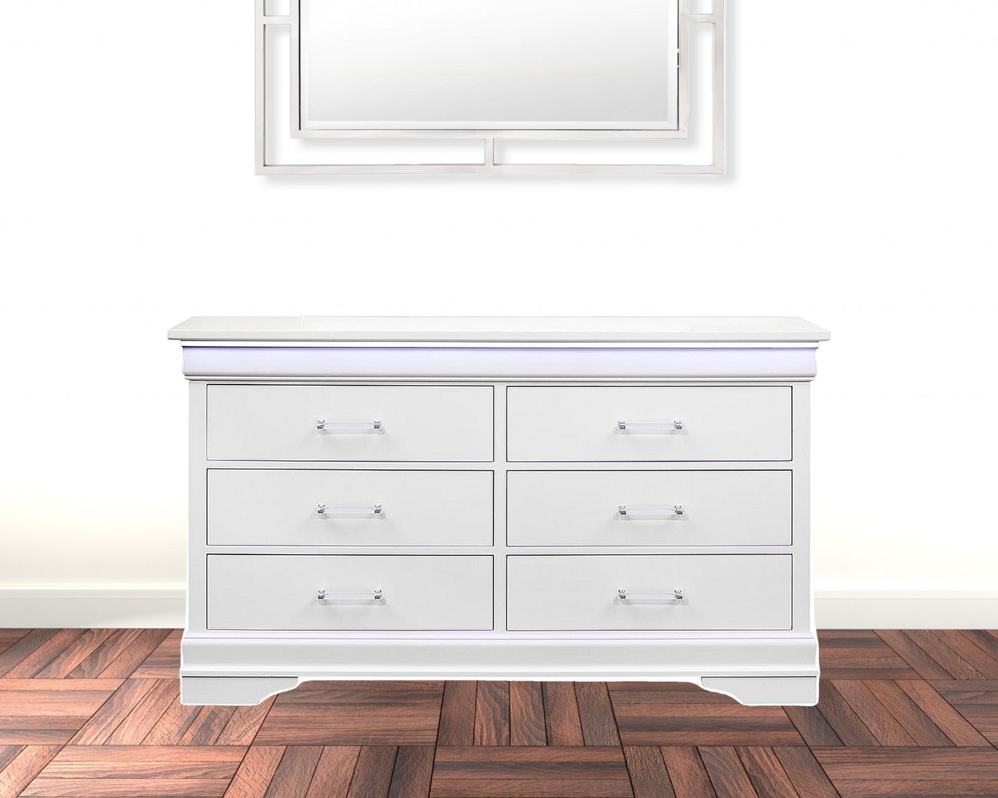 59" White Solid Wood Six Drawer Double Dresser with LED-2
