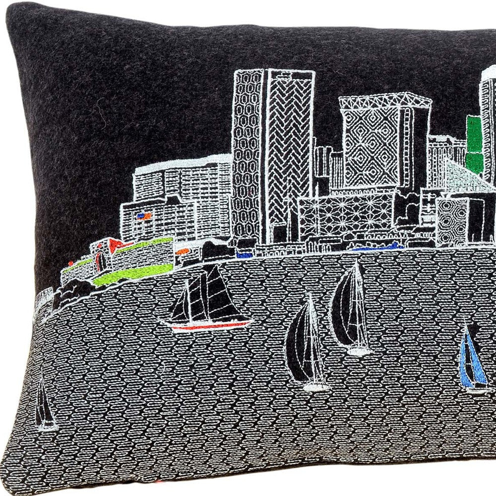 25" Black Austin Nighttime Skyline Lumbar Decorative Pillow-3