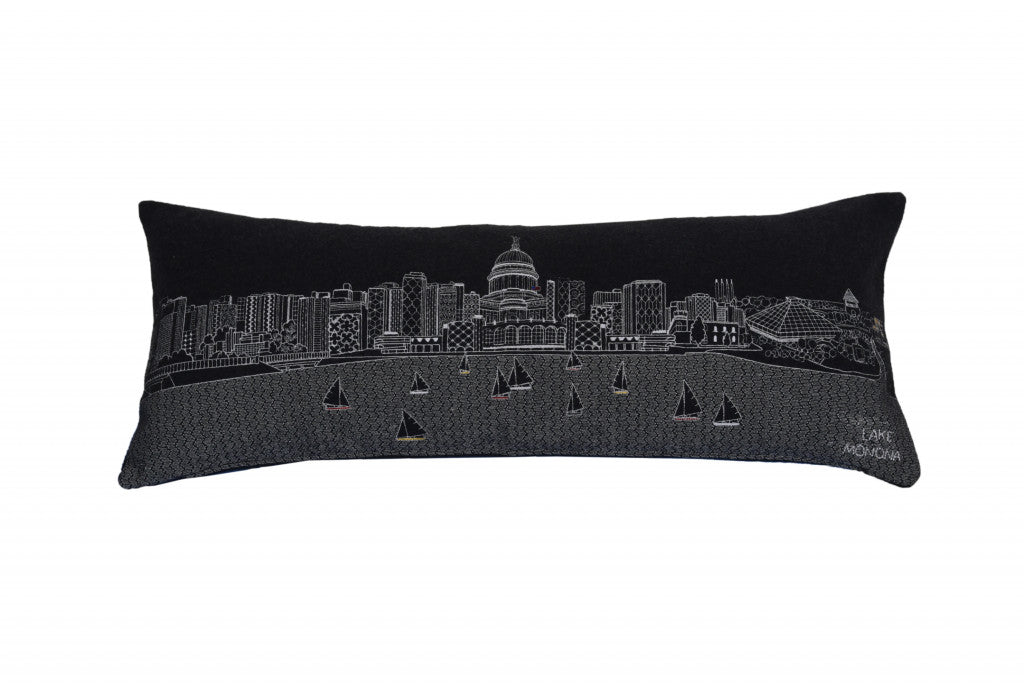 35" Black Madison Nighttime Skyline Lumbar Decorative Pillow-1