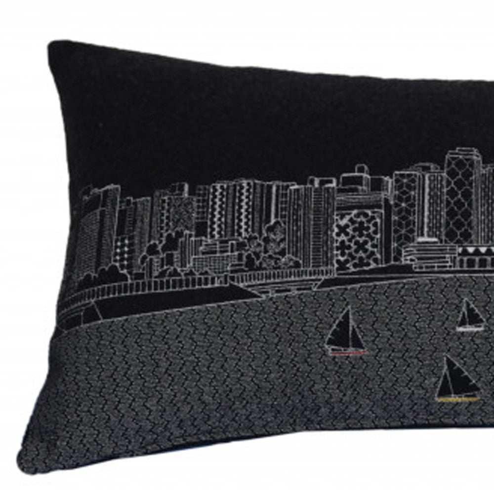 35" Black Madison Nighttime Skyline Lumbar Decorative Pillow-2