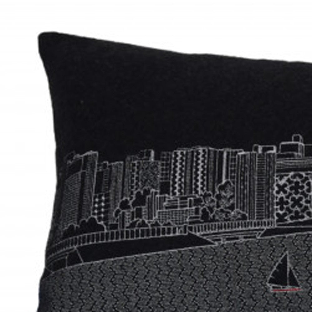 35" Black Madison Nighttime Skyline Lumbar Decorative Pillow-3