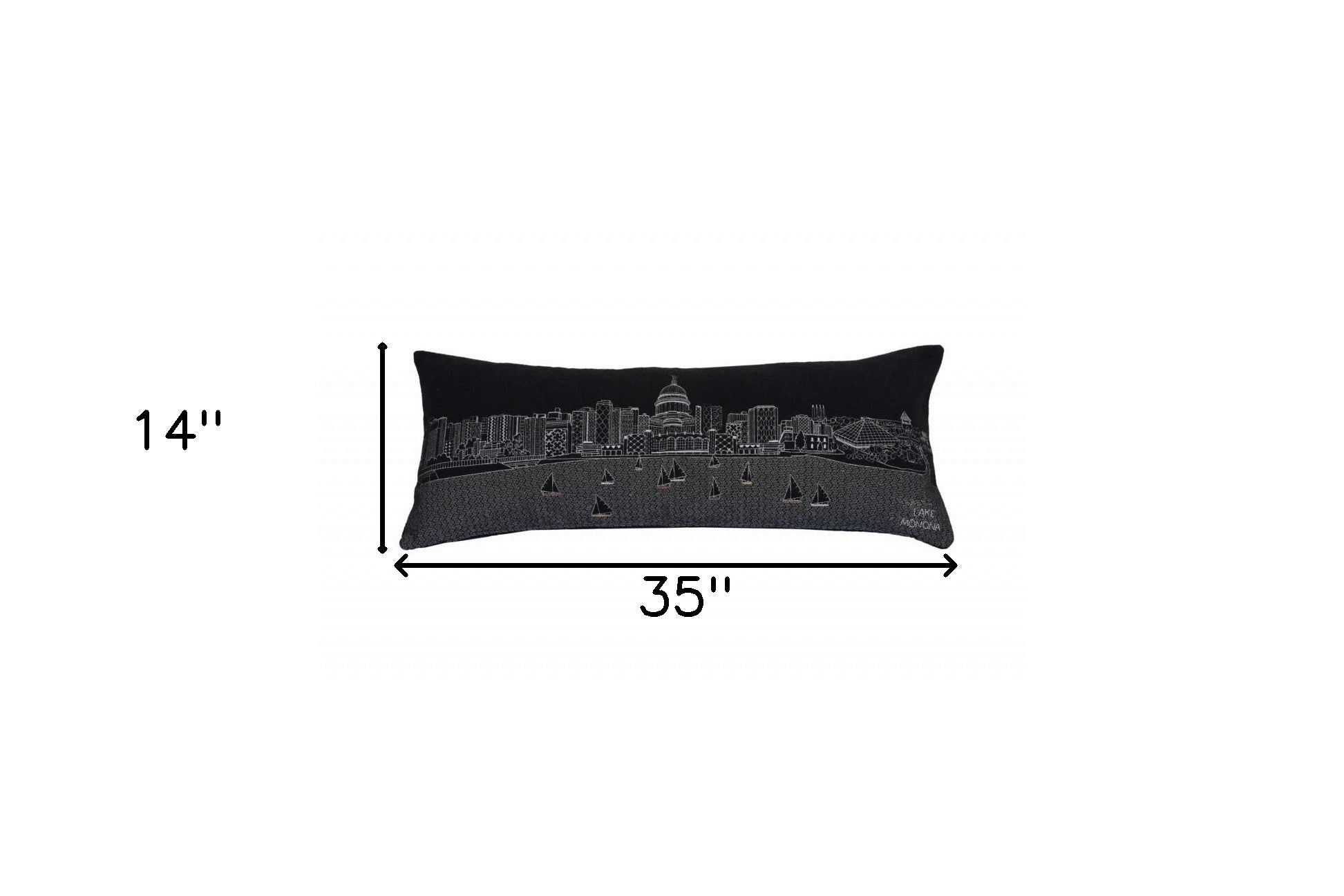 35" Black Madison Nighttime Skyline Lumbar Decorative Pillow-4