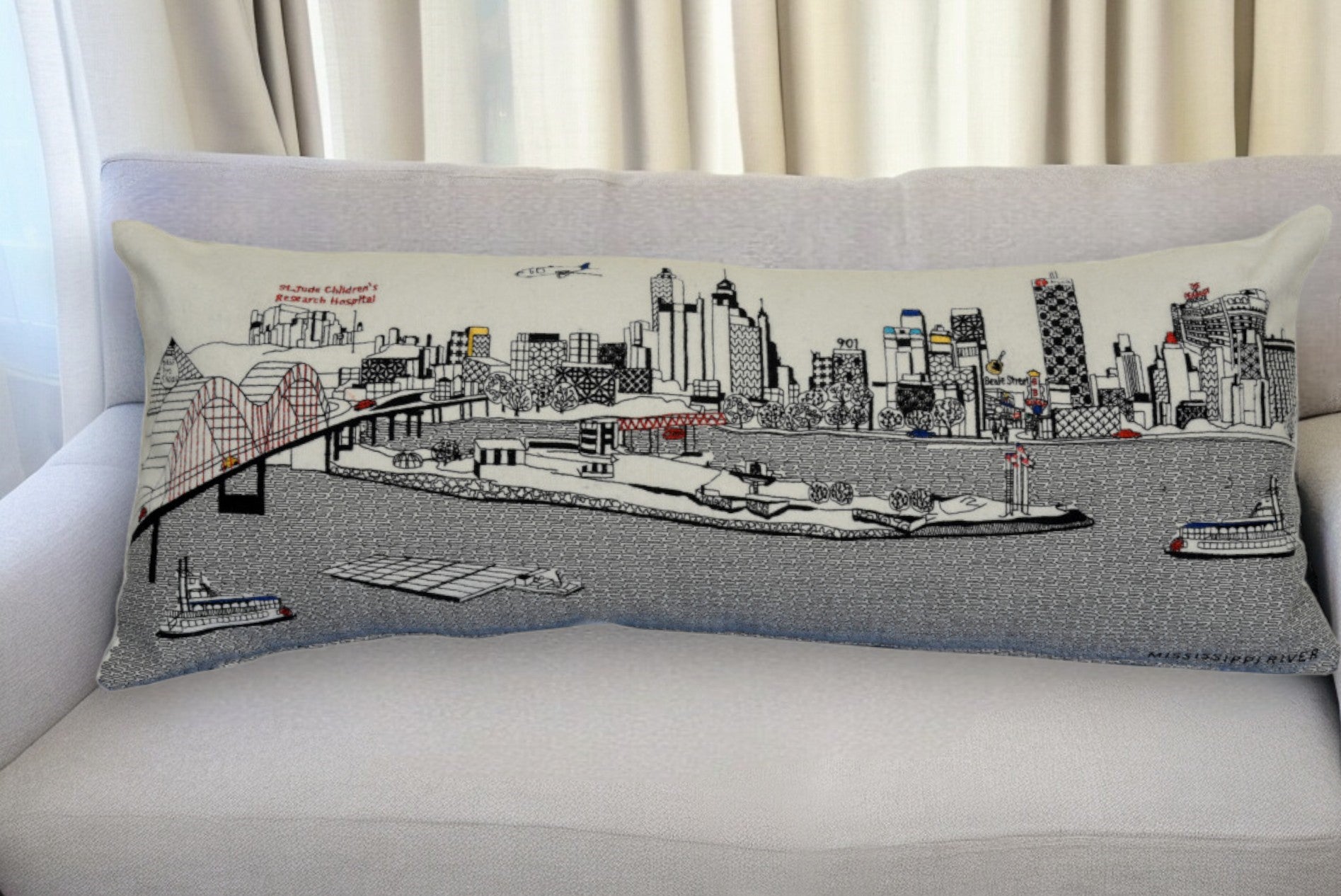 35" White Memphis Daylight Skyline Lumbar Decorative Pillow-0