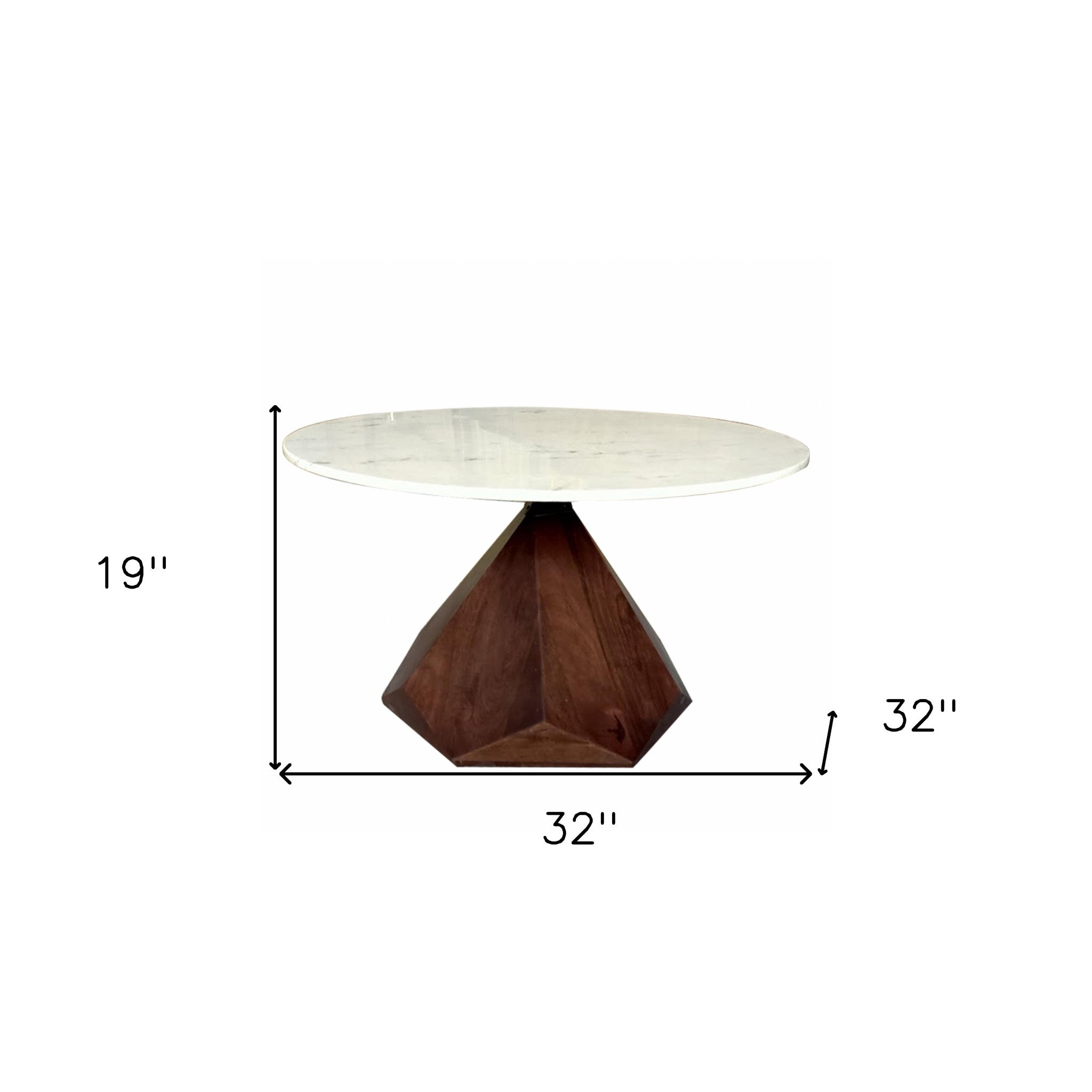 32" Brown And White Solid Wood and Marble Geo Coffee Table-7