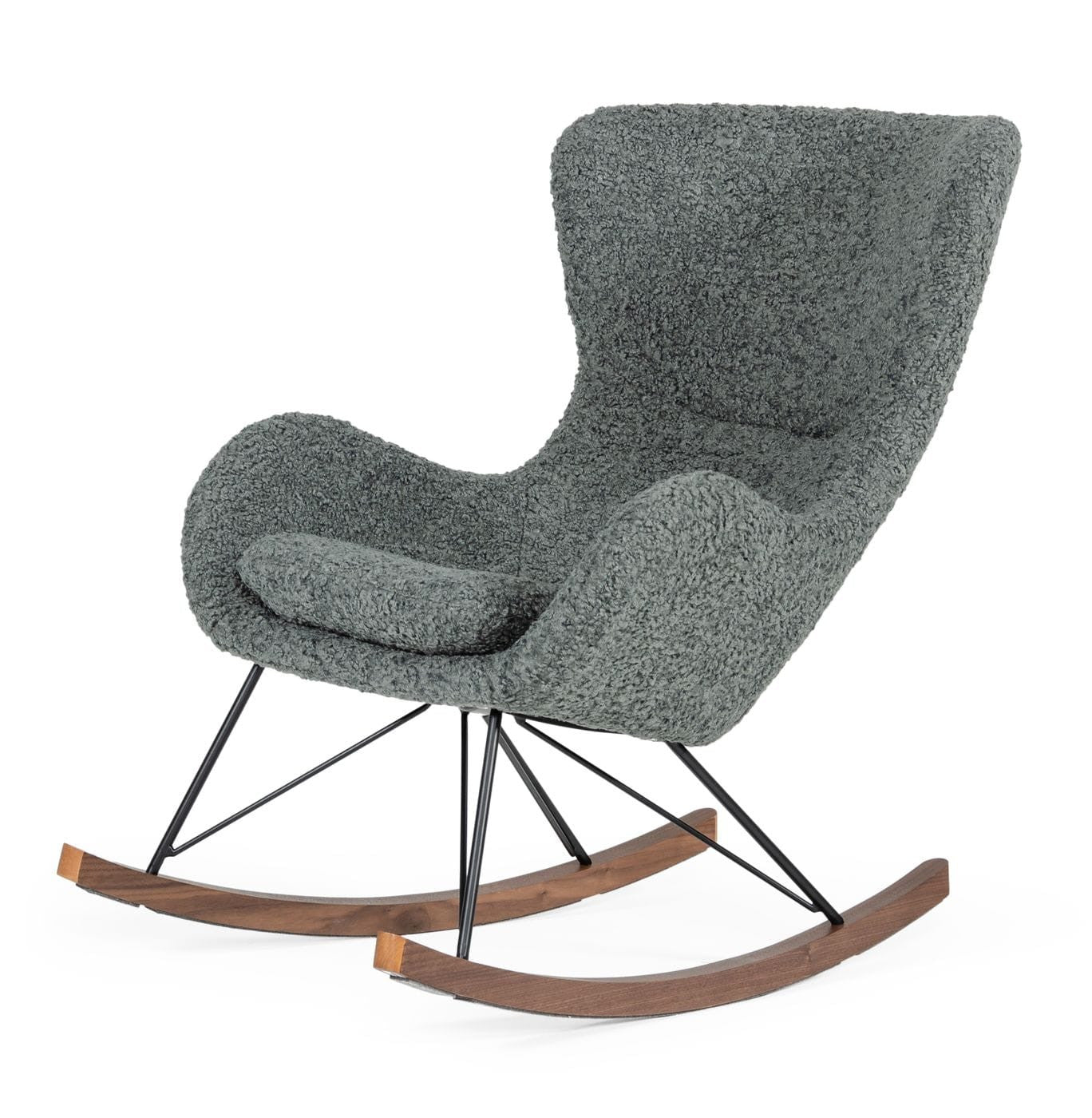 30" Gray and Brown Faux Fur Metal And Solid Wood Rocking Chair-1