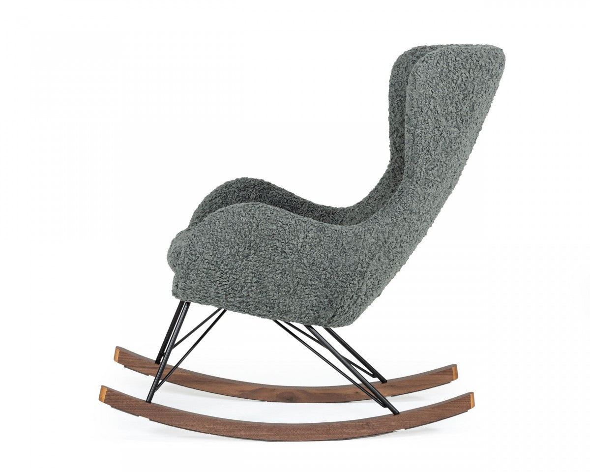 30" Gray and Brown Faux Fur Metal And Solid Wood Rocking Chair-3