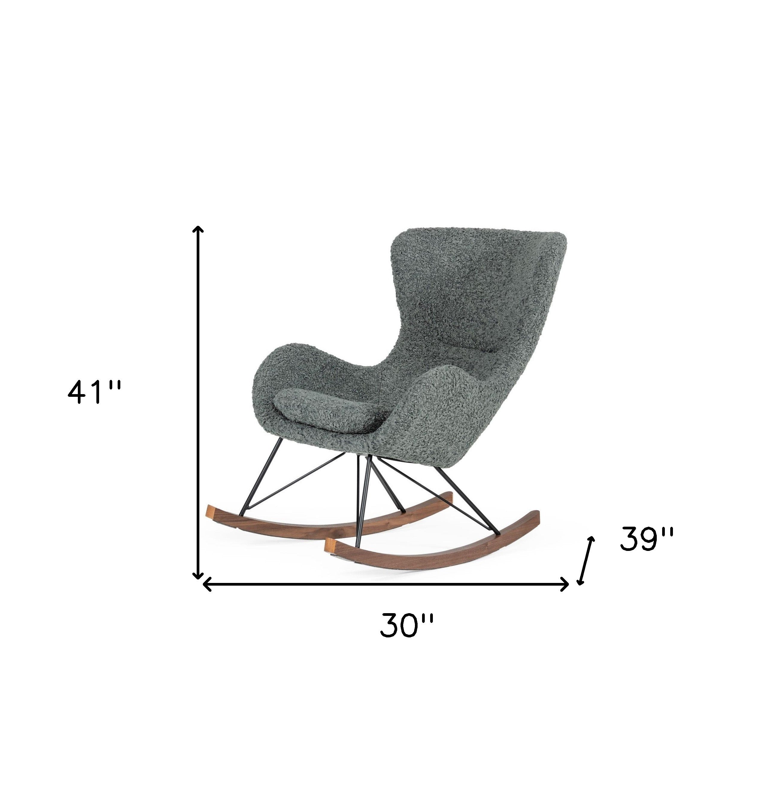 30" Gray and Brown Faux Fur Metal And Solid Wood Rocking Chair-5