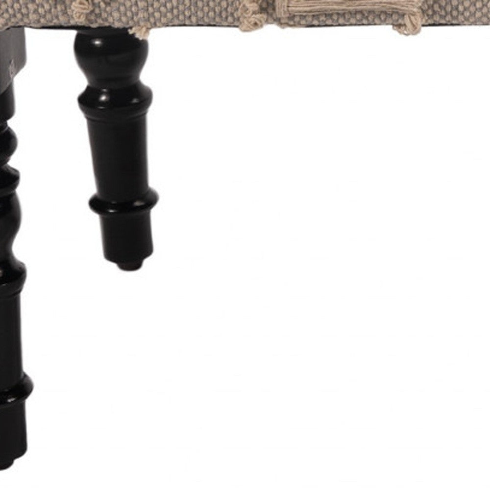 47" Cream And Black Leg Abstract Stripe and Dot Upholstery Bench-6