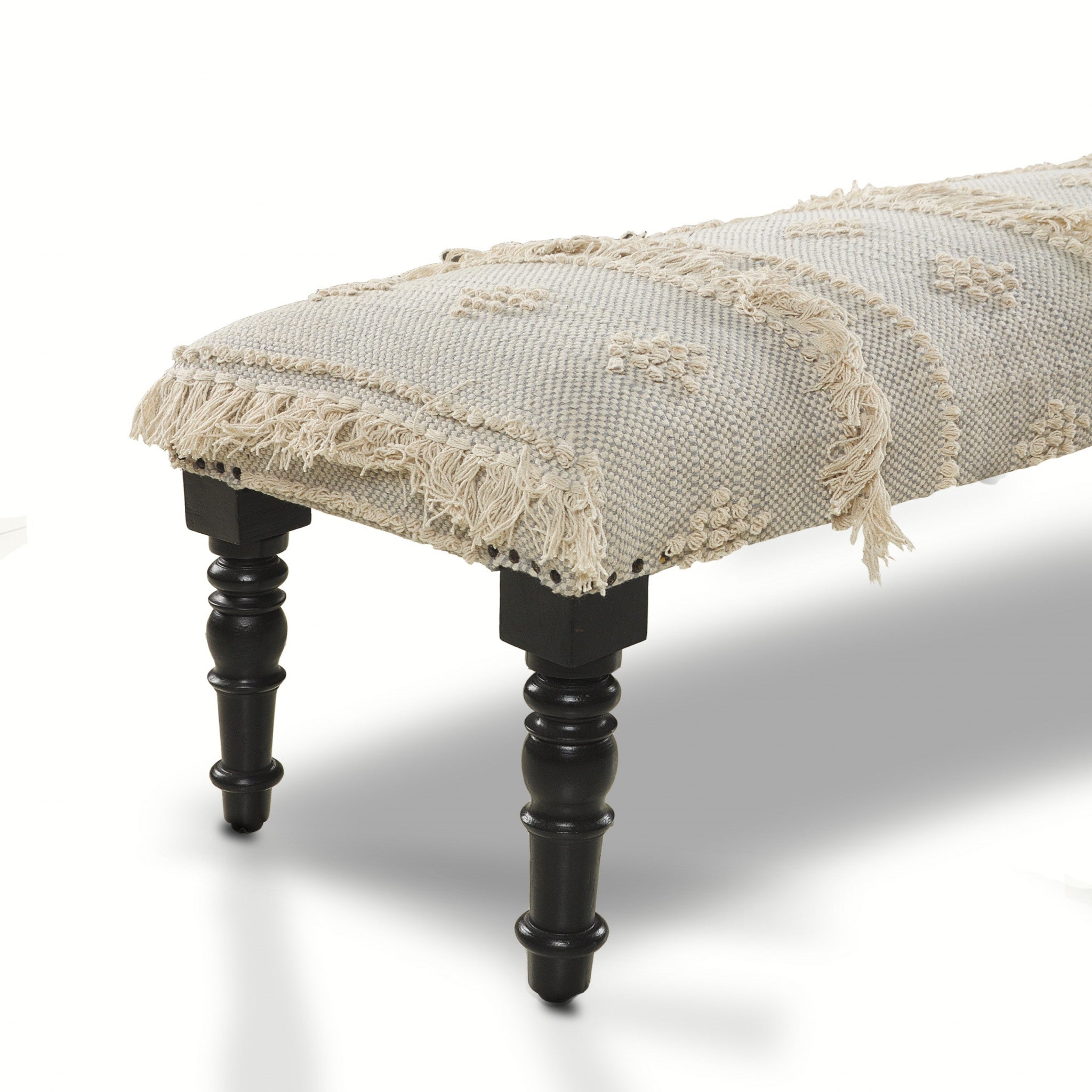 47" Cream And Black Leg Abstract Stripe and Dot Upholstery Bench-8