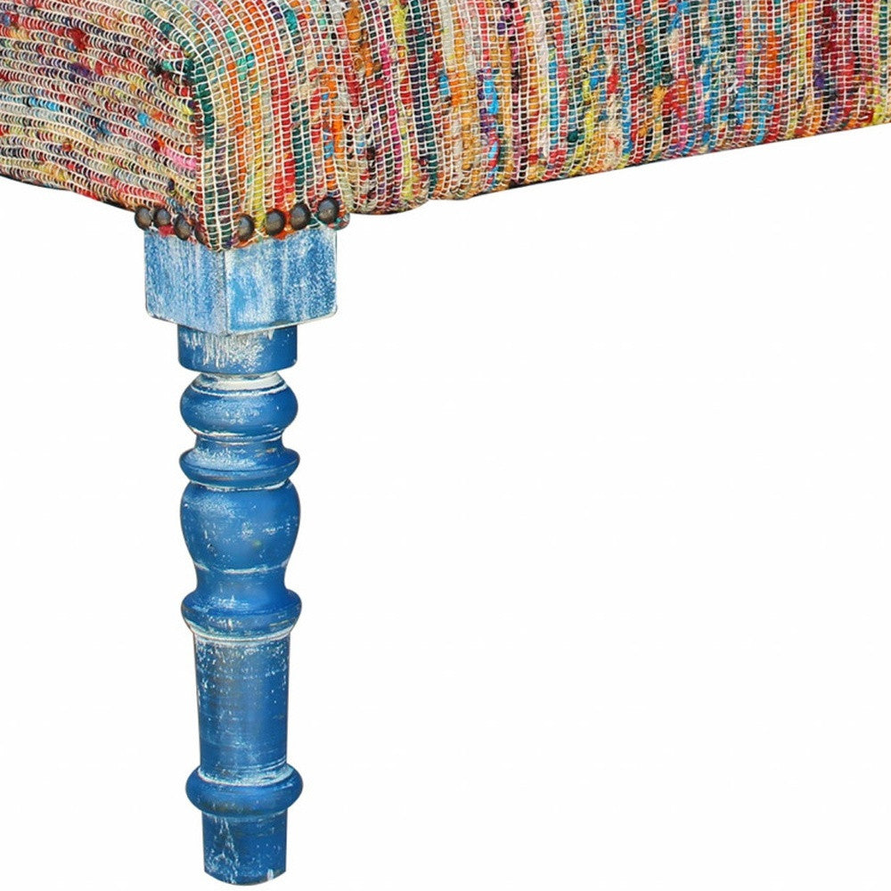 47" Rainbow Stripe Blue Leg Upholstered Bench-5