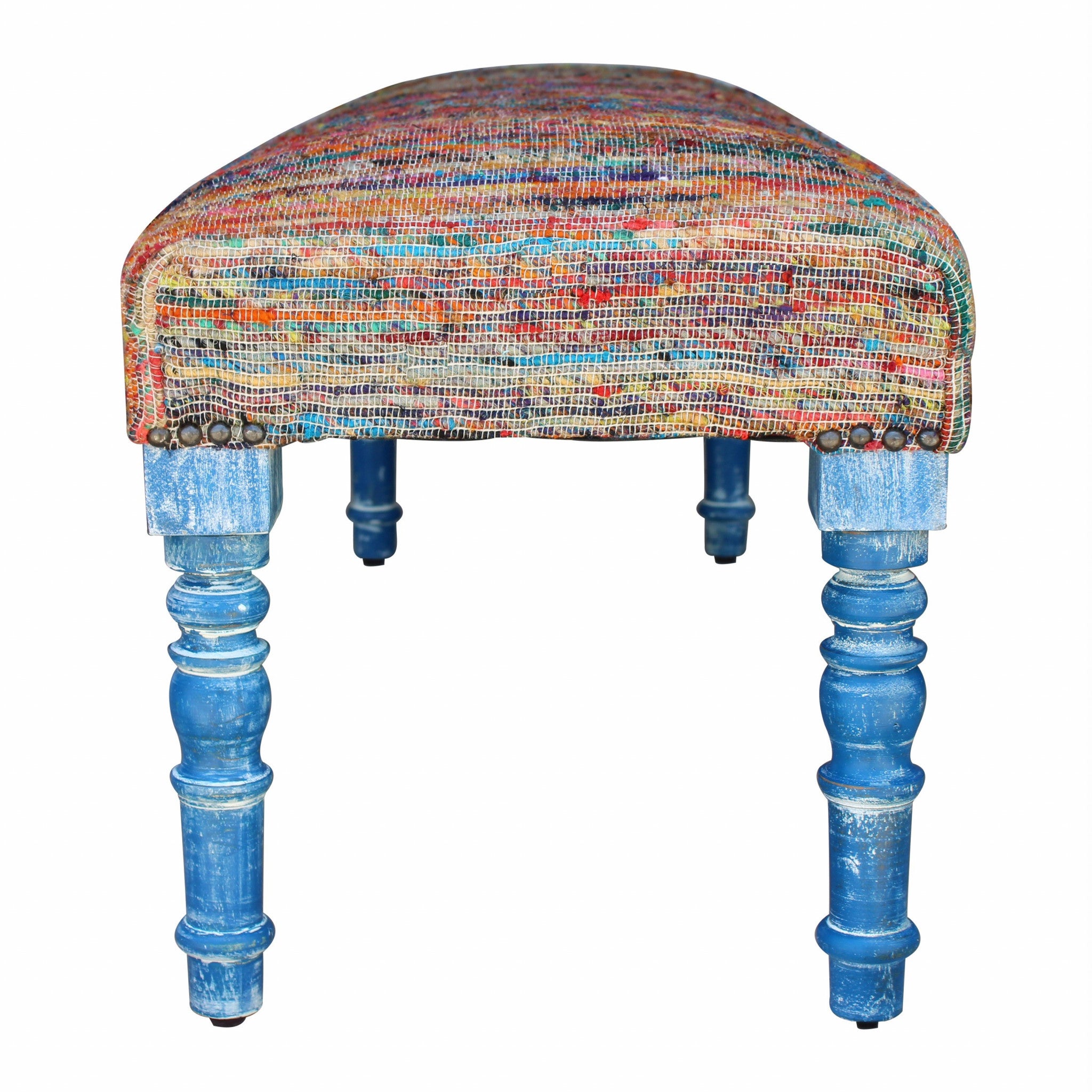47" Rainbow Stripe Blue Leg Upholstered Bench-3