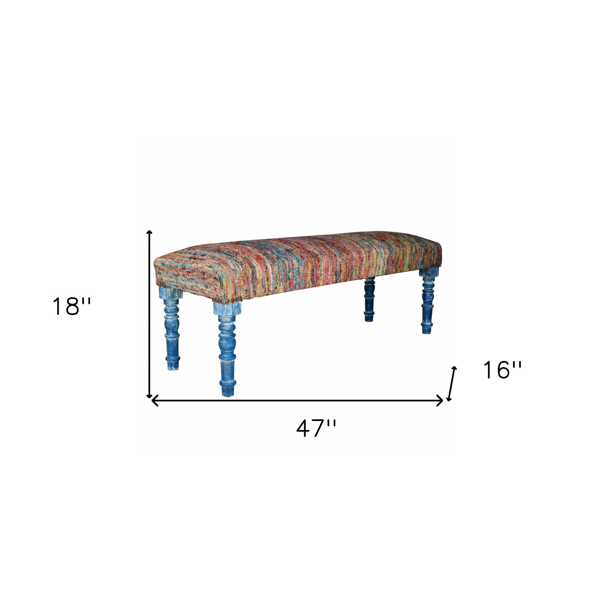 47" Rainbow Stripe Blue Leg Upholstered Bench-8