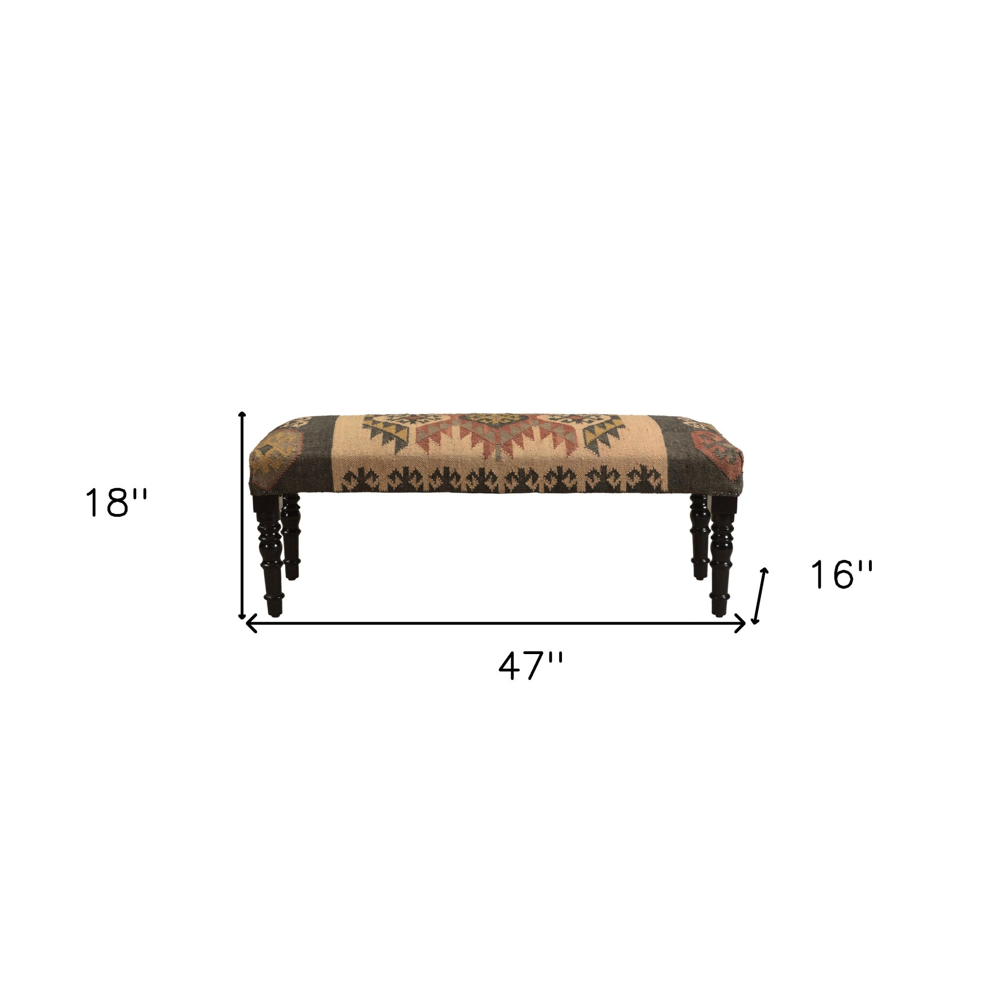 47" Shades of Brown Black Leg Southwest Upholstered Bench-6