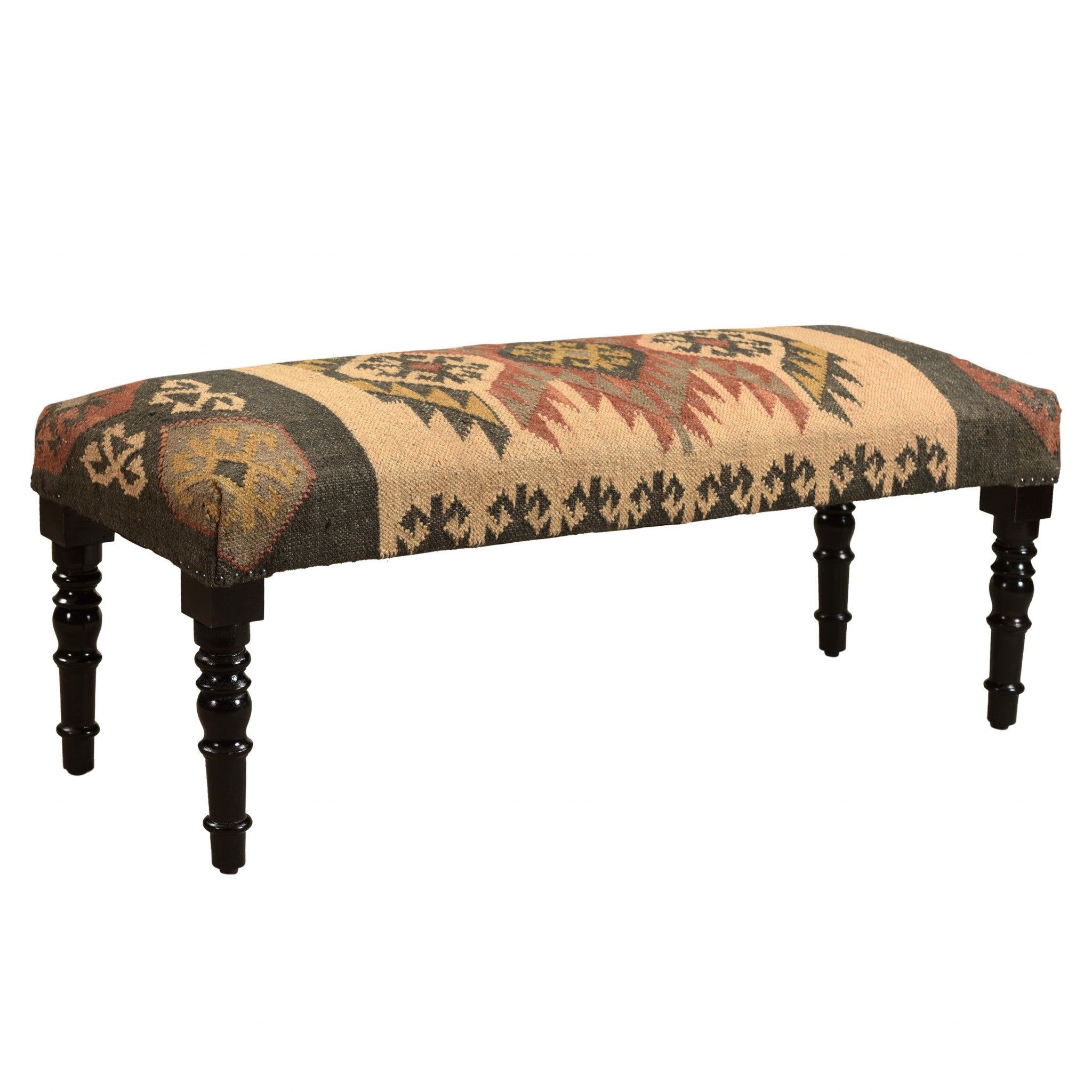47" Shades of Brown Black Leg Southwest Upholstered Bench-2