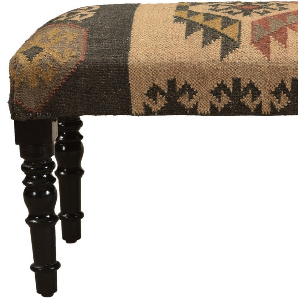 47" Shades of Brown Black Leg Southwest Upholstered Bench-5