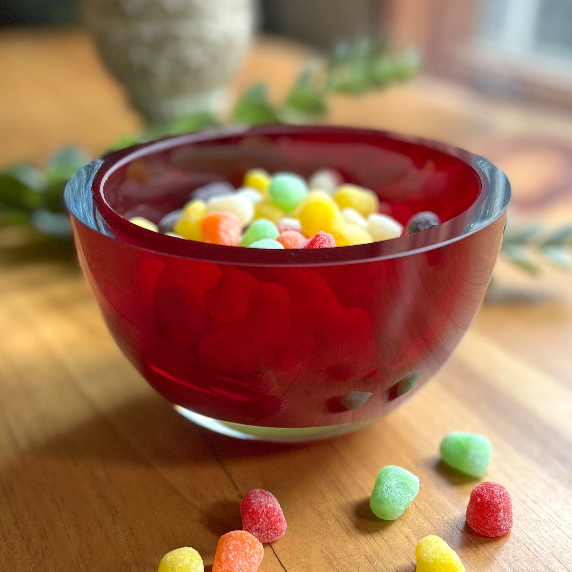 6" Red Mouth Blown Crystal Thick Walled Bowl-3