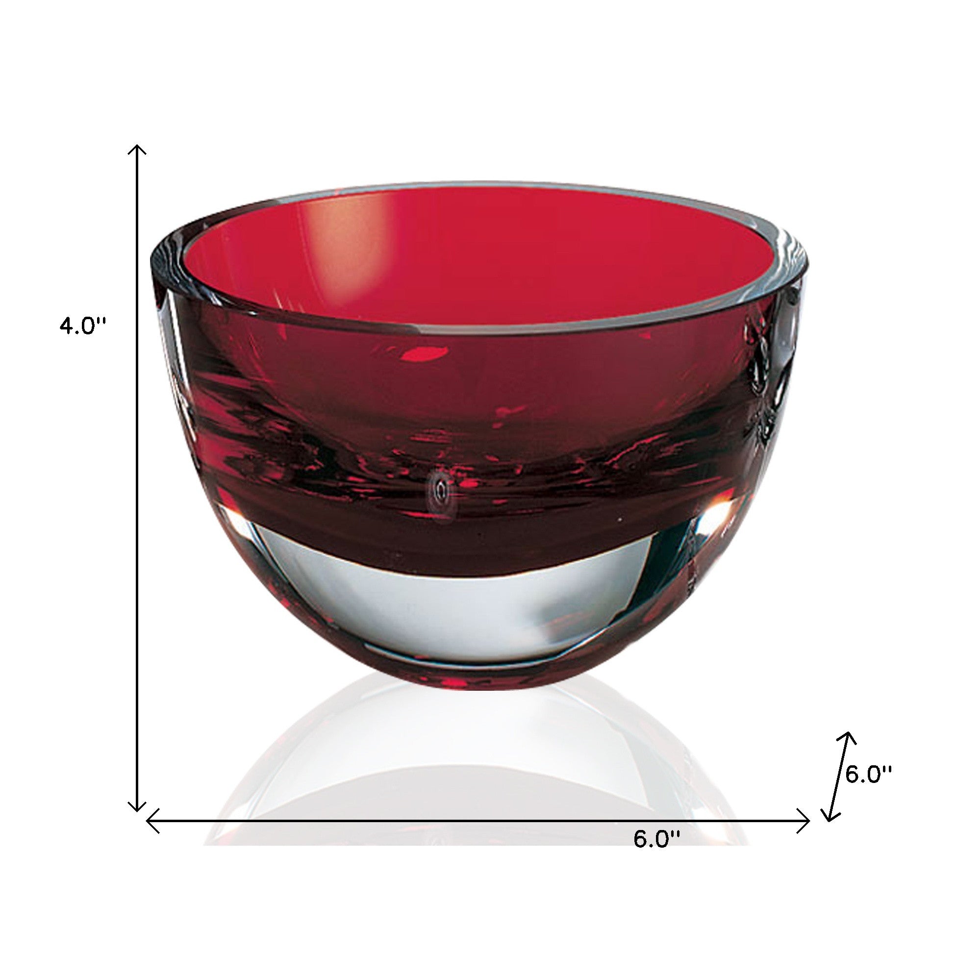6" Red Mouth Blown Crystal Thick Walled Bowl-5
