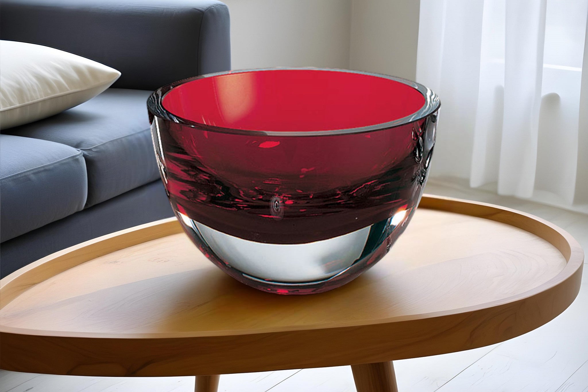 6" Red Mouth Blown Crystal Thick Walled Bowl-0