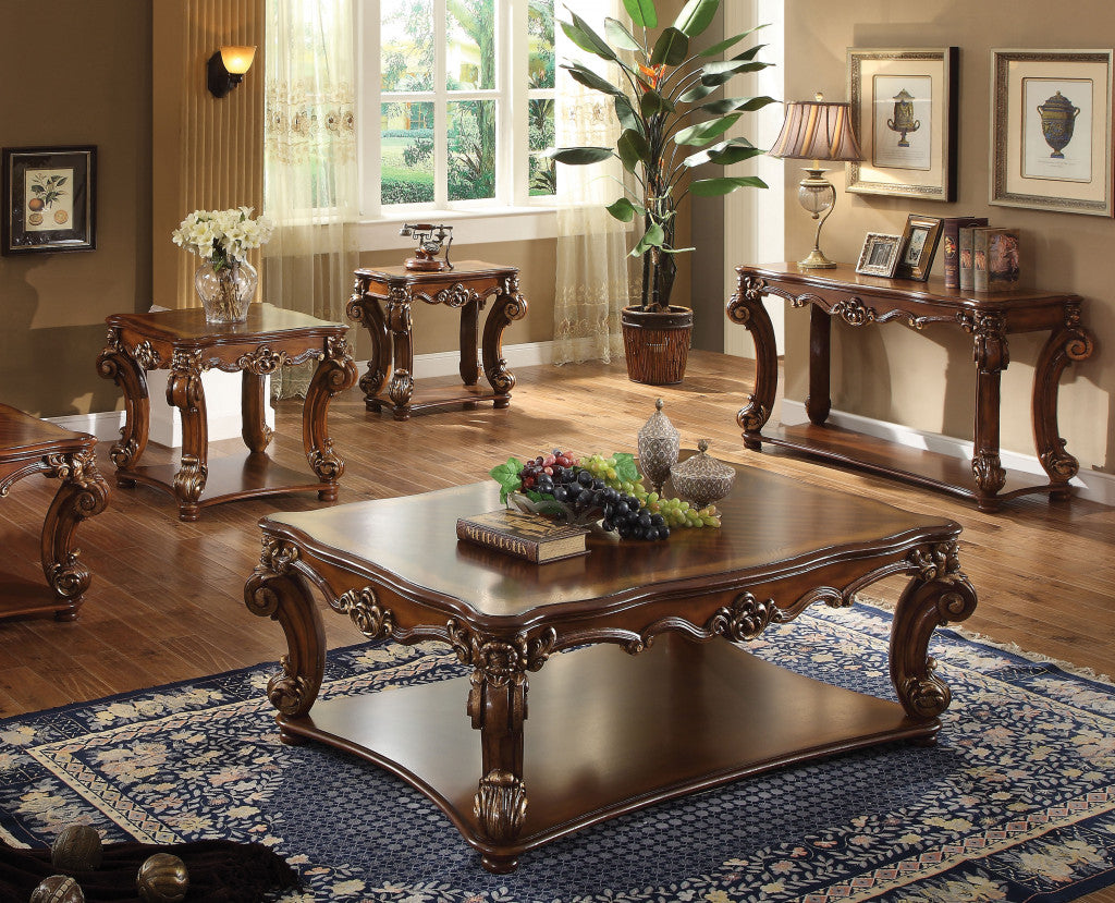 26" Cherry Manufactured Wood And Solid Wood Square End Table With Shelf-5