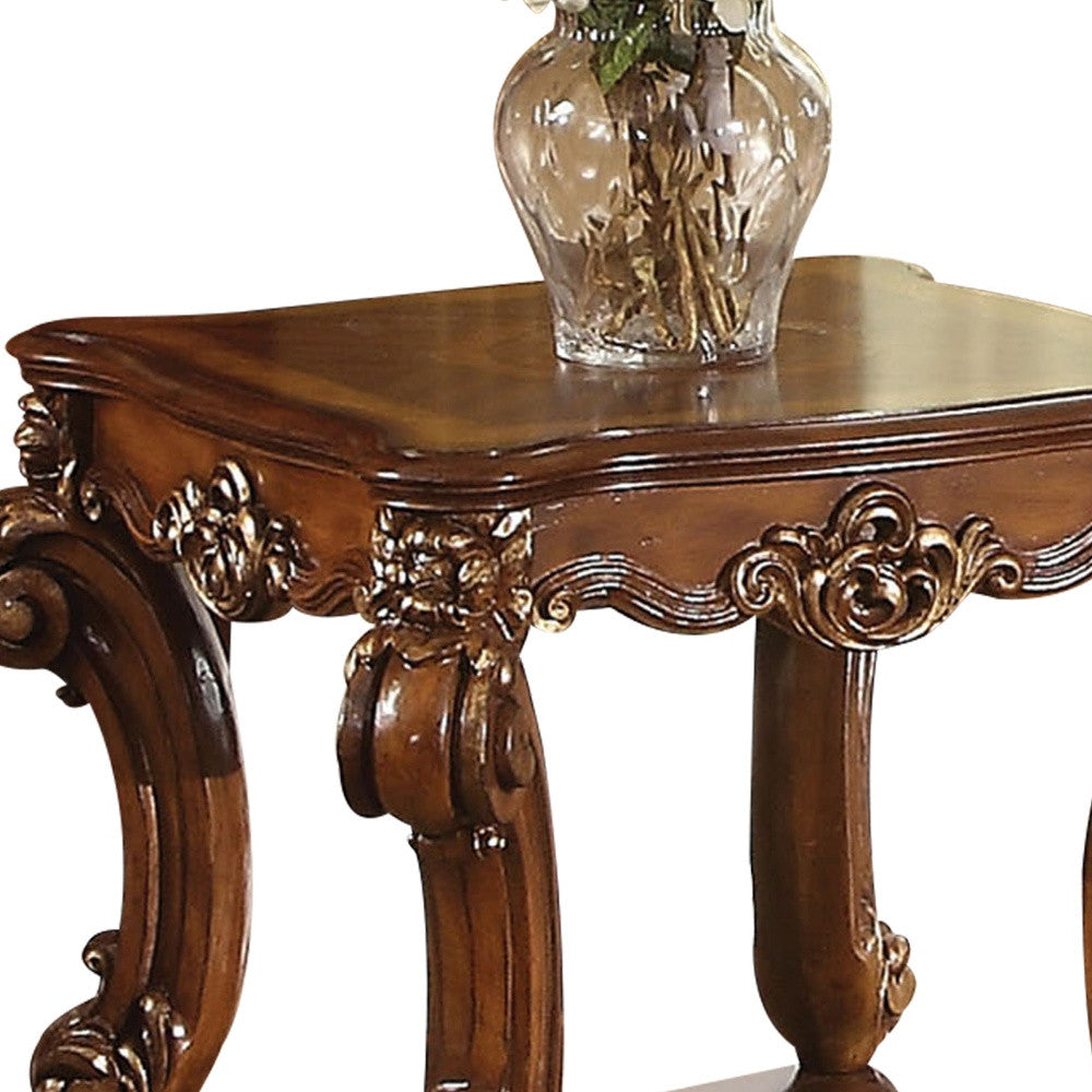 26" Cherry Manufactured Wood And Solid Wood Square End Table With Shelf-4