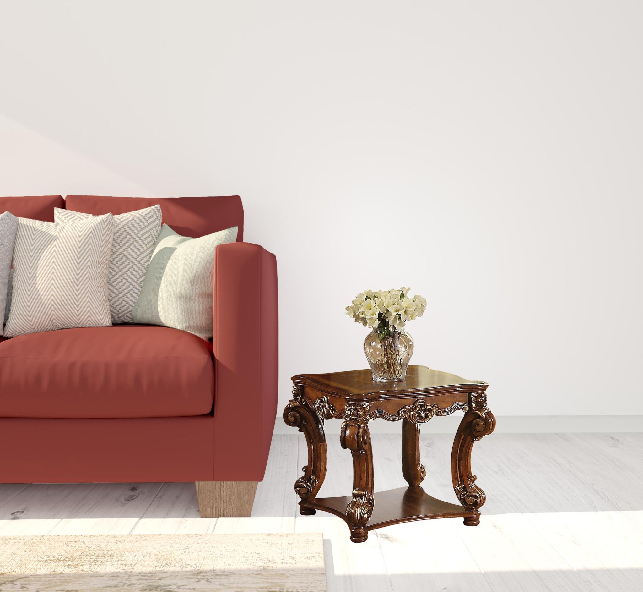 26" Cherry Manufactured Wood And Solid Wood Square End Table With Shelf-2