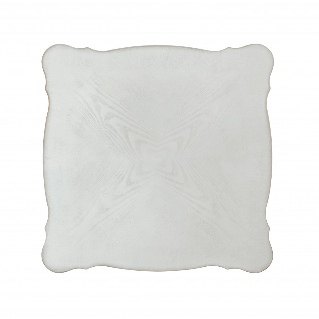 26" Antiqued White Manufactured Wood Square Scroll End Table With Shelf-2