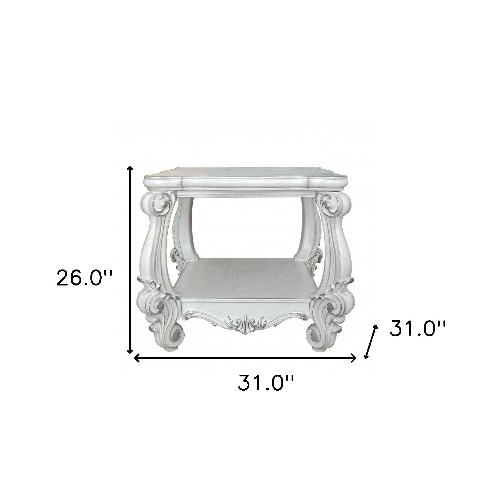 26" Antiqued White Manufactured Wood Square Scroll End Table With Shelf-5