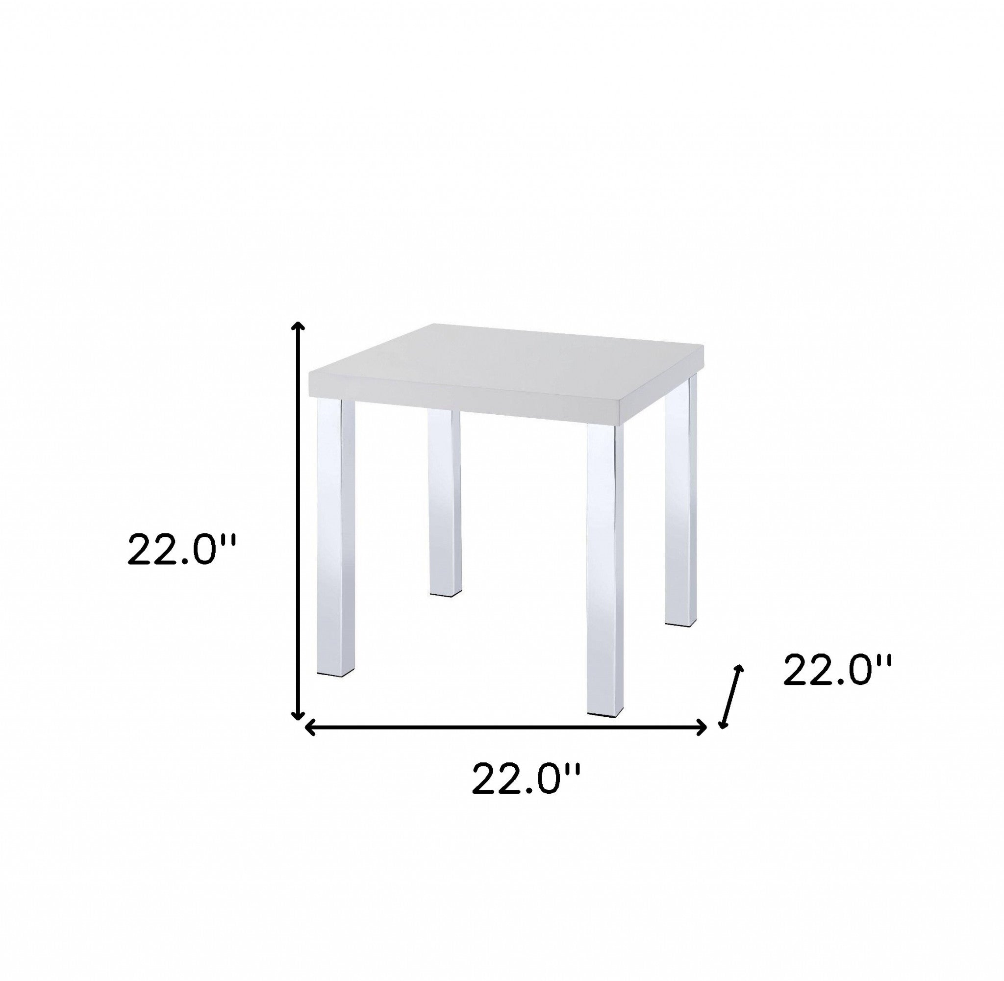 22" Chrome And White High Gloss Square End Table-5