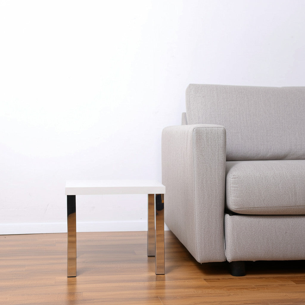 22" Chrome And White High Gloss Square End Table-1