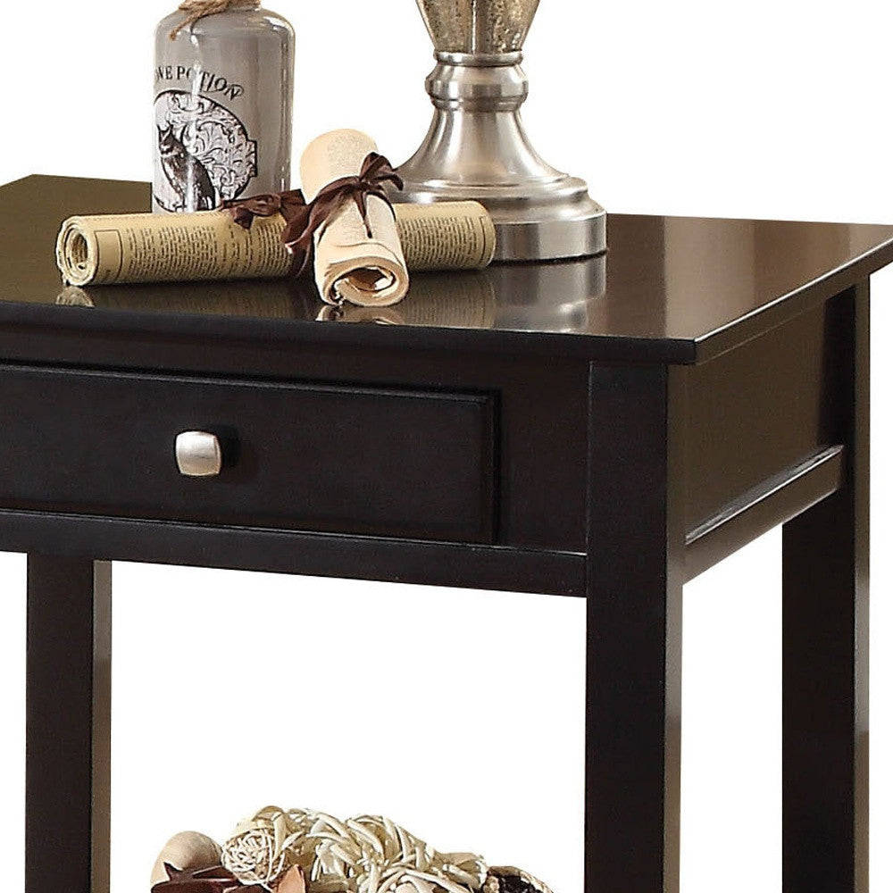 22" Black Manufactured Wood Square End Table With Drawer With Shelf-5
