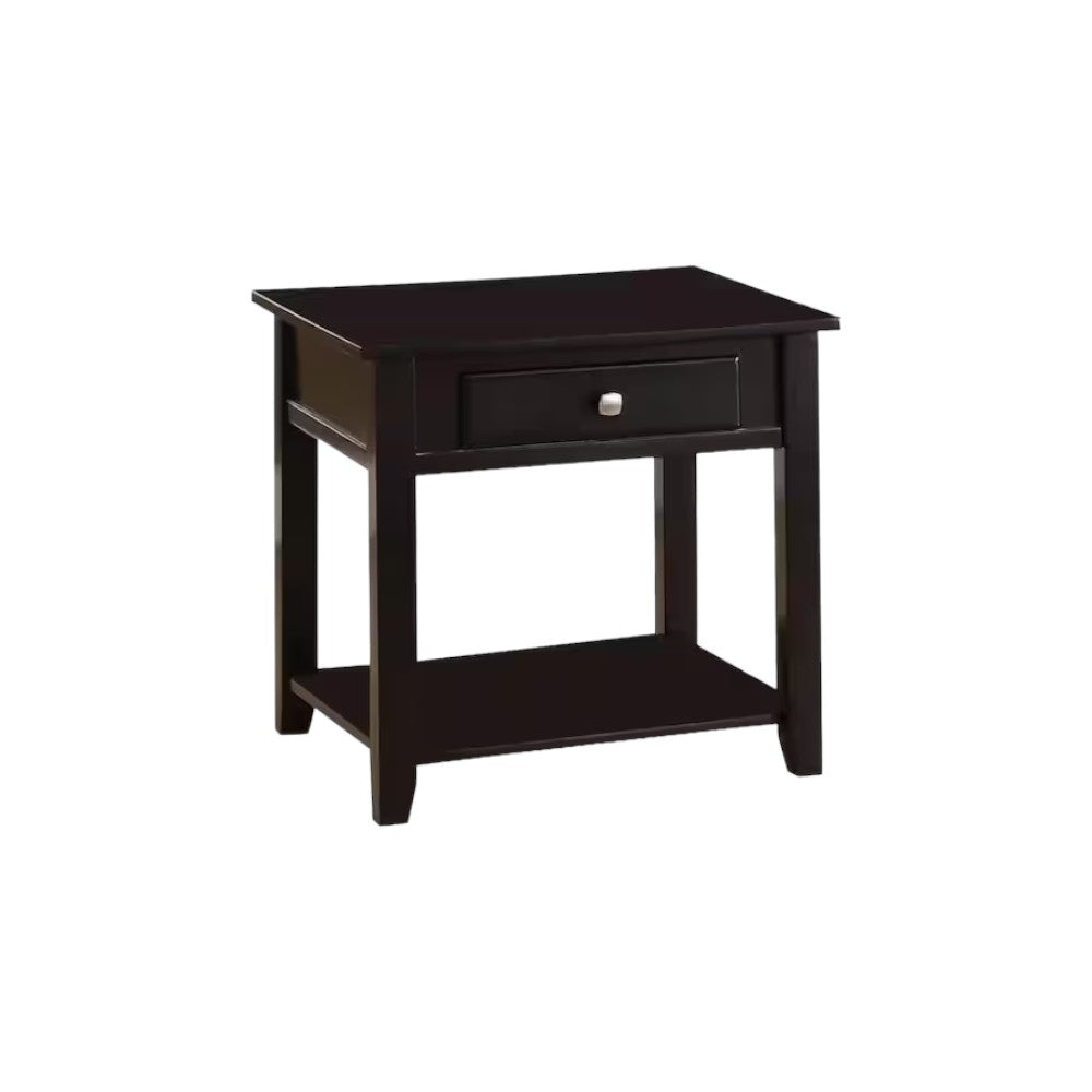 22" Black Manufactured Wood Square End Table With Drawer With Shelf-0