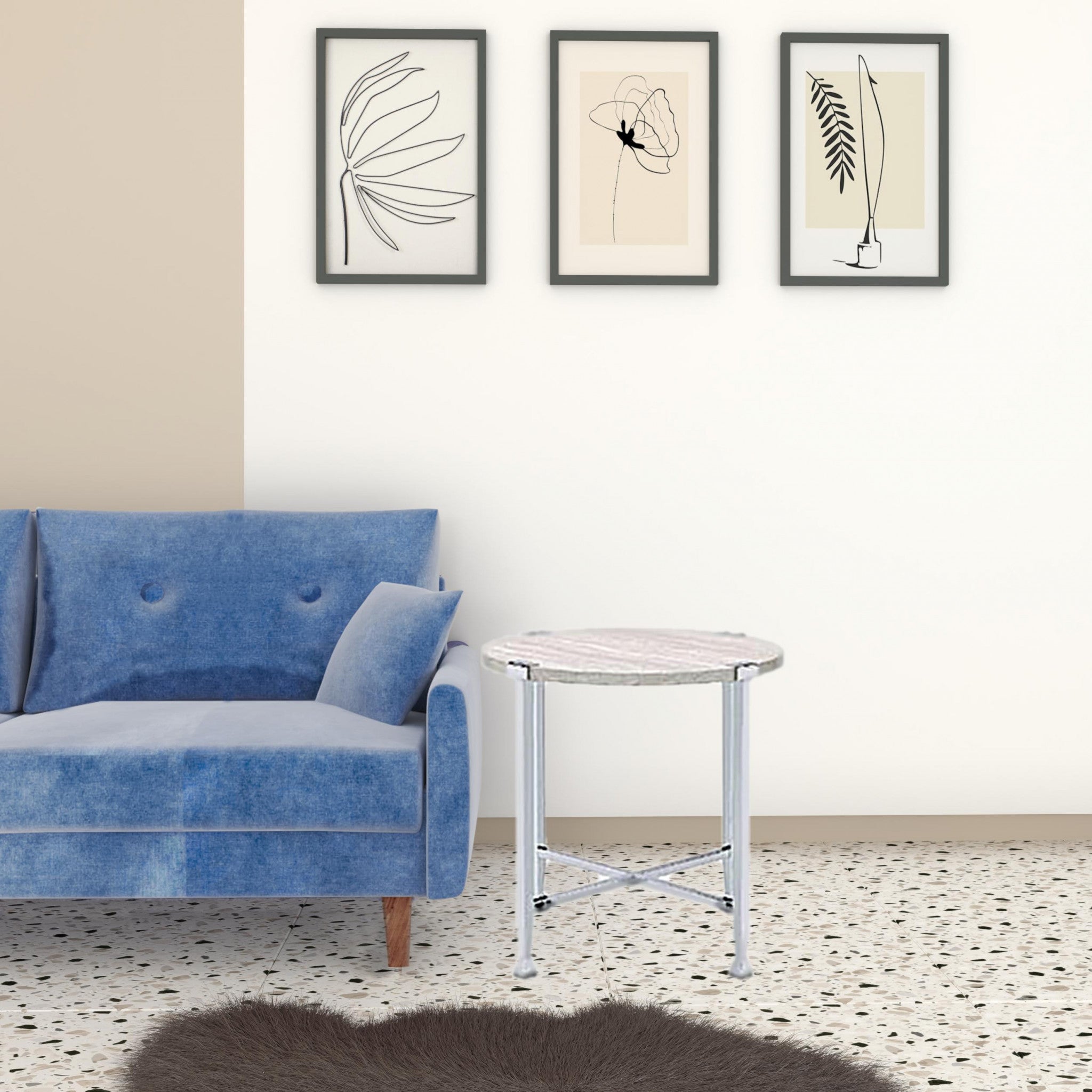 24" Chrome And White Oak Manufactured Wood And Metal Round End Table-3