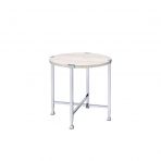 24" Chrome And White Oak Manufactured Wood And Metal Round End Table-1